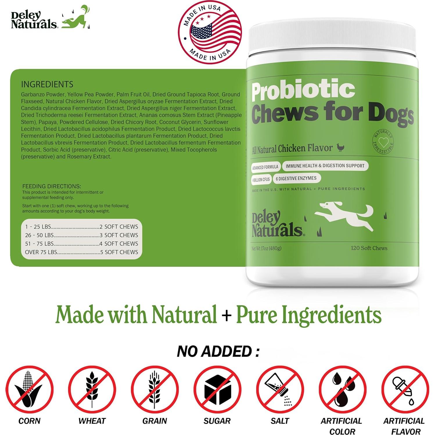 Probioticos Masticables Deley Naturals 120 Unidades Perros