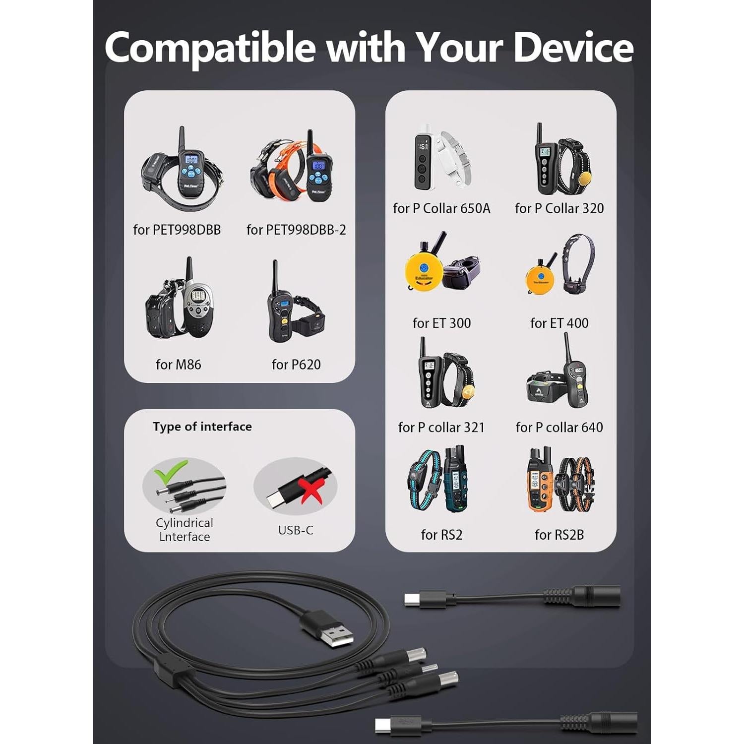 Cargador USB 5-en-1 para Collares de Entrenamiento de Perros