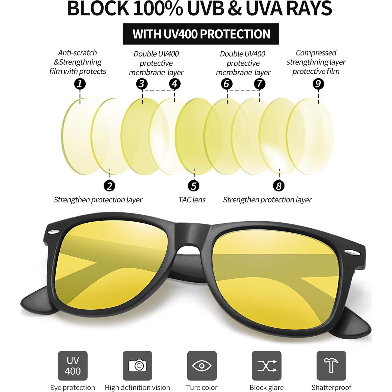 Gafas de sol Joopin UV400 cuadradas para conducir de noche