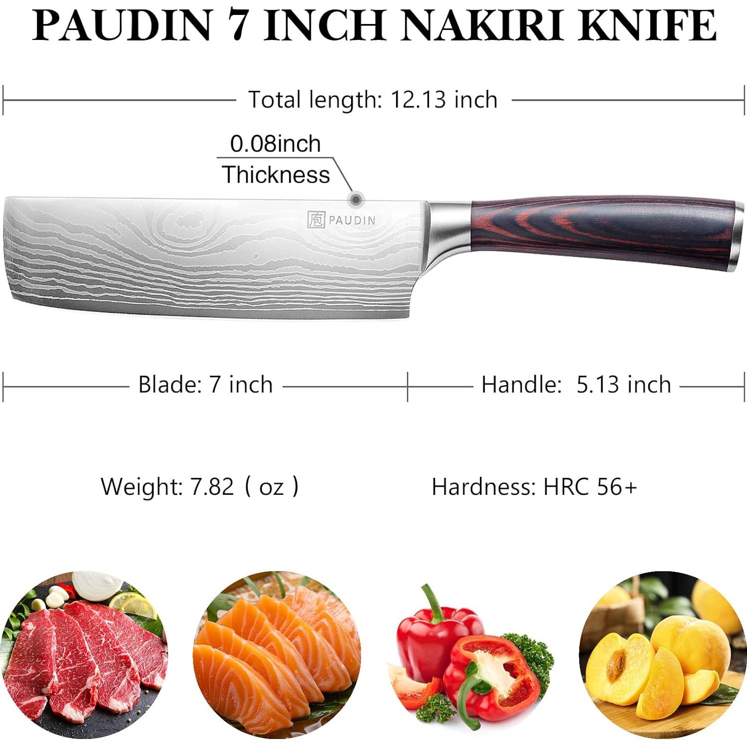 Cuchillo Nakiri PAUDIN 17.78 cm Acero Inoxidable Mango Ergonómico