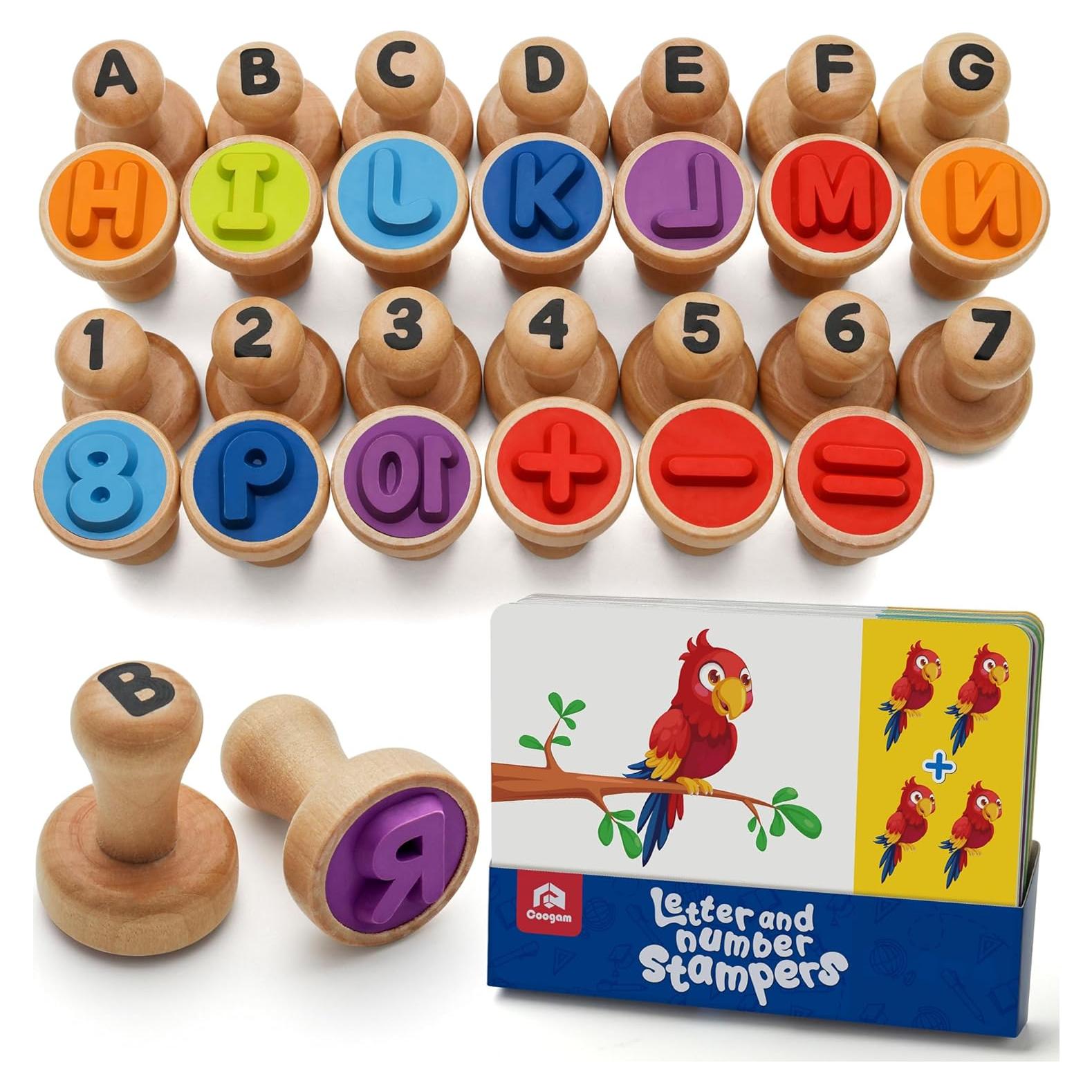 Sellos de Alfabeto y Números de Madera Coogam - Juguete Educativo Montessori