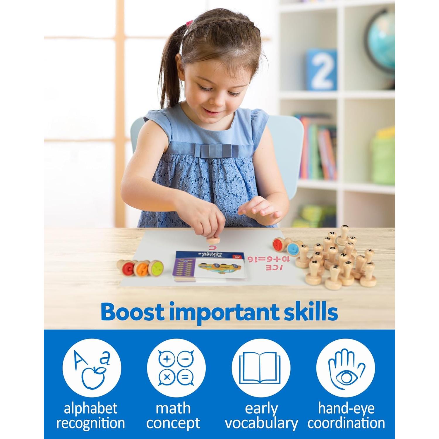 Sellos de Alfabeto y Números de Madera Coogam - Juguete Educativo Montessori