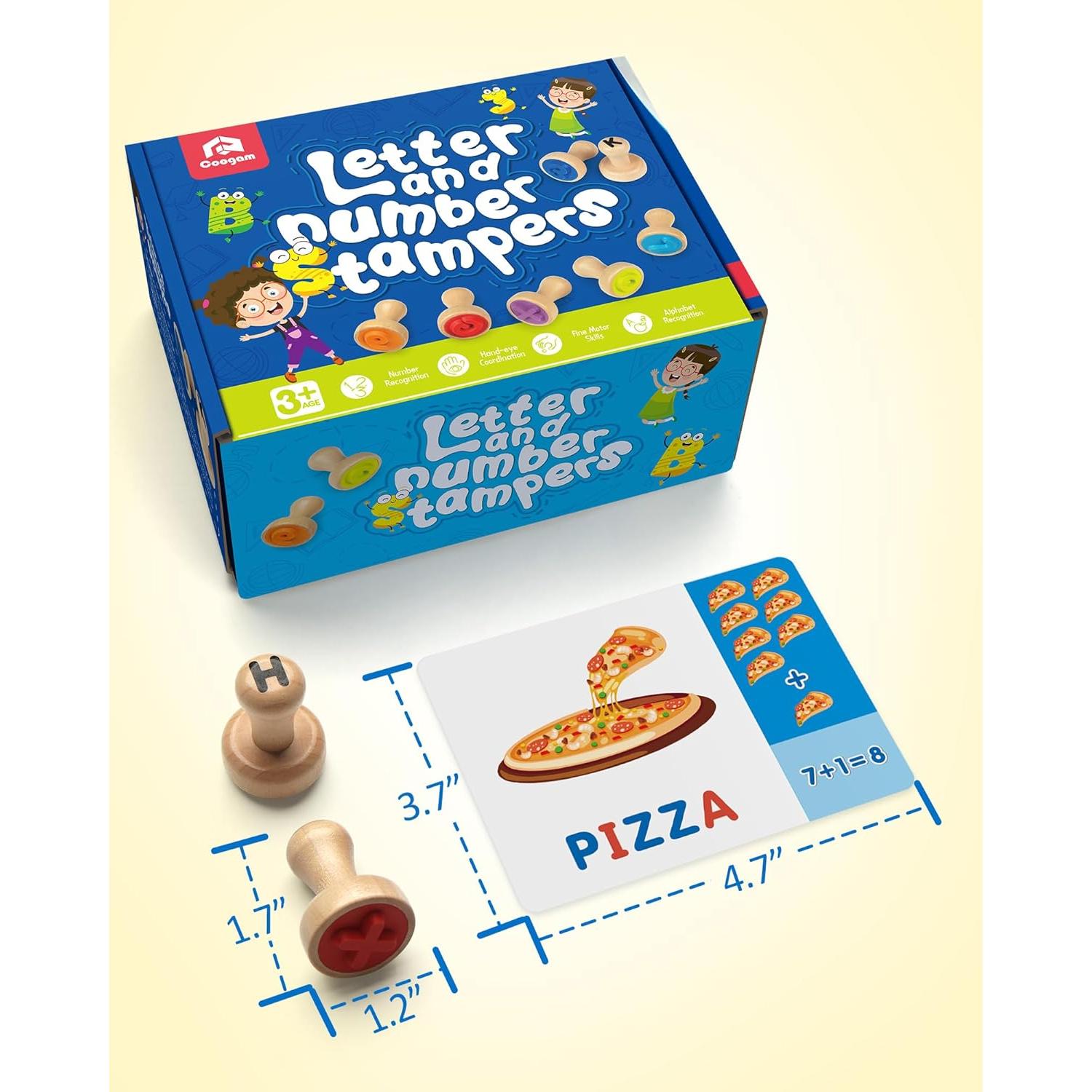 Sellos de Alfabeto y Números de Madera Coogam - Juguete Educativo Montessori