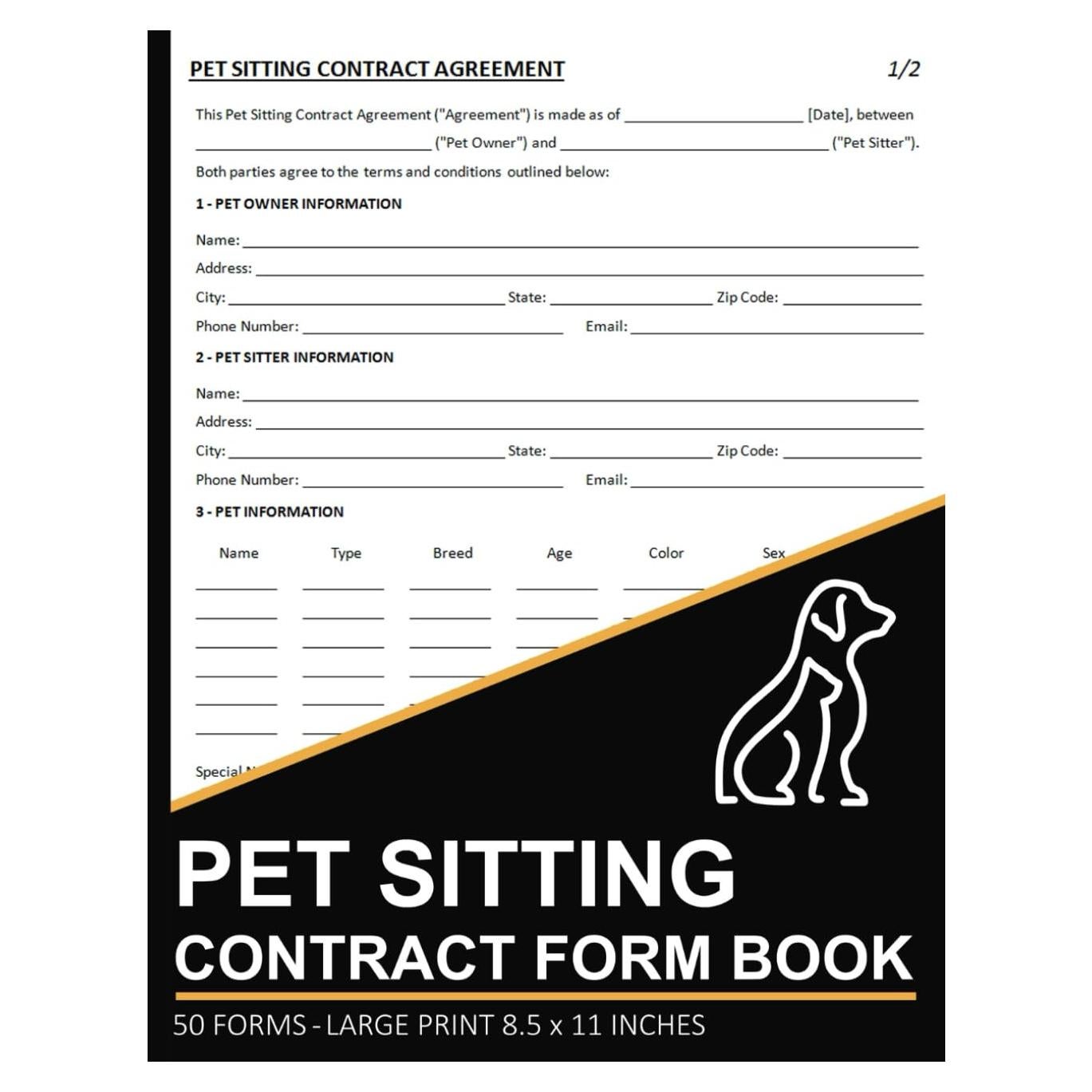 Libro de Contrato de Cuidado de Mascotas 50 Formularios