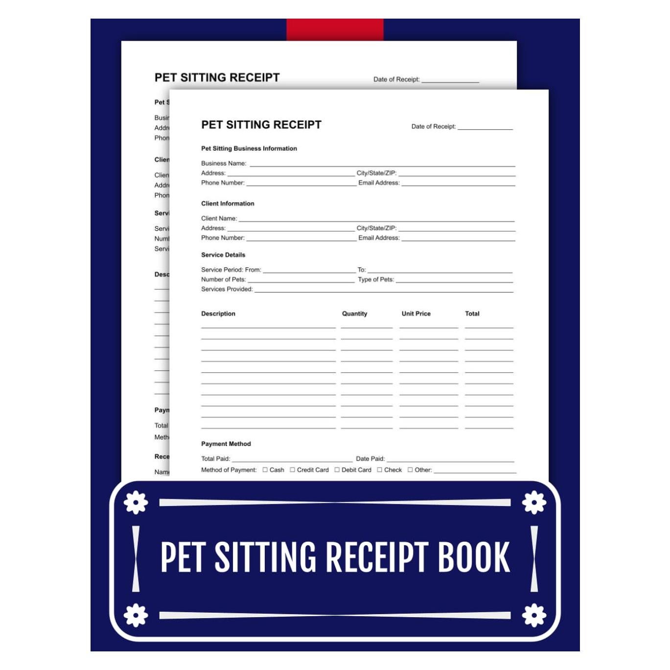 Libro de Recibos para Cuidado de Mascotas 60 Páginas