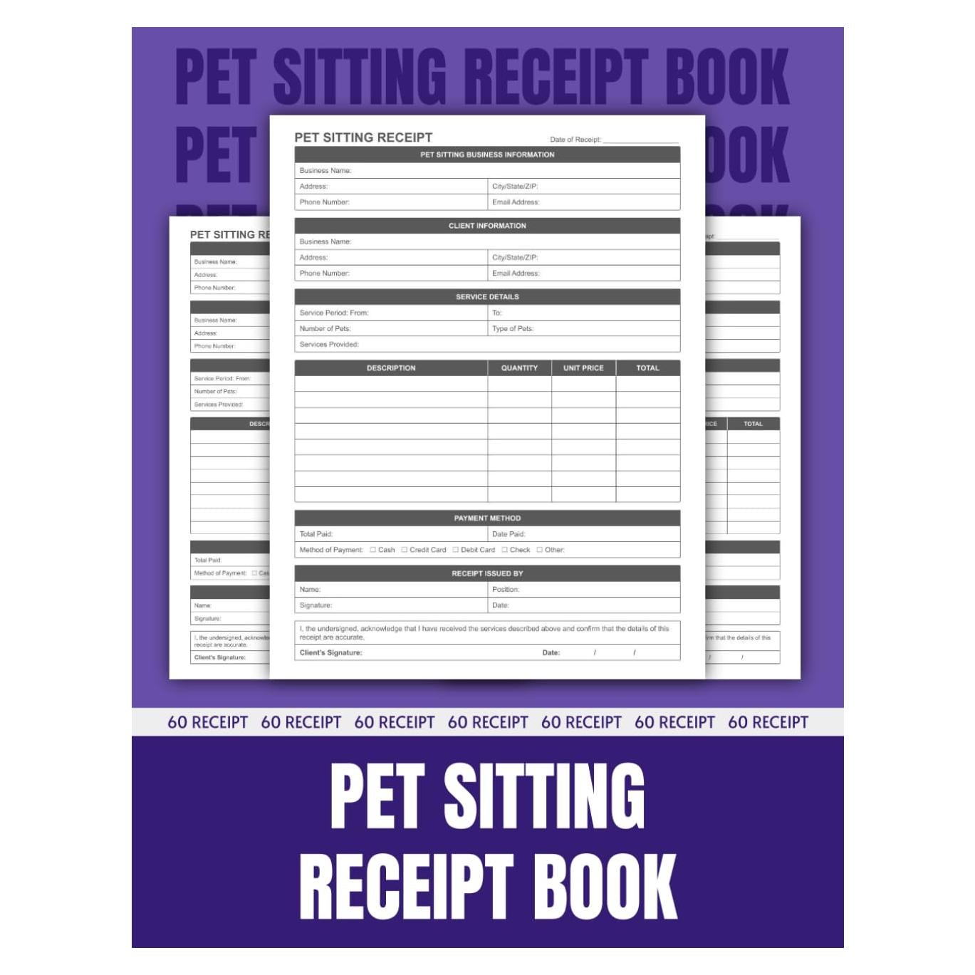 Libro de Recibos de Cuidado de Mascotas - 60 Formularios