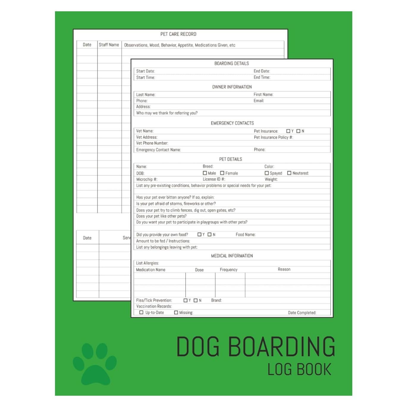 Libro de Registro de Alojamiento de Perros - 108 Páginas