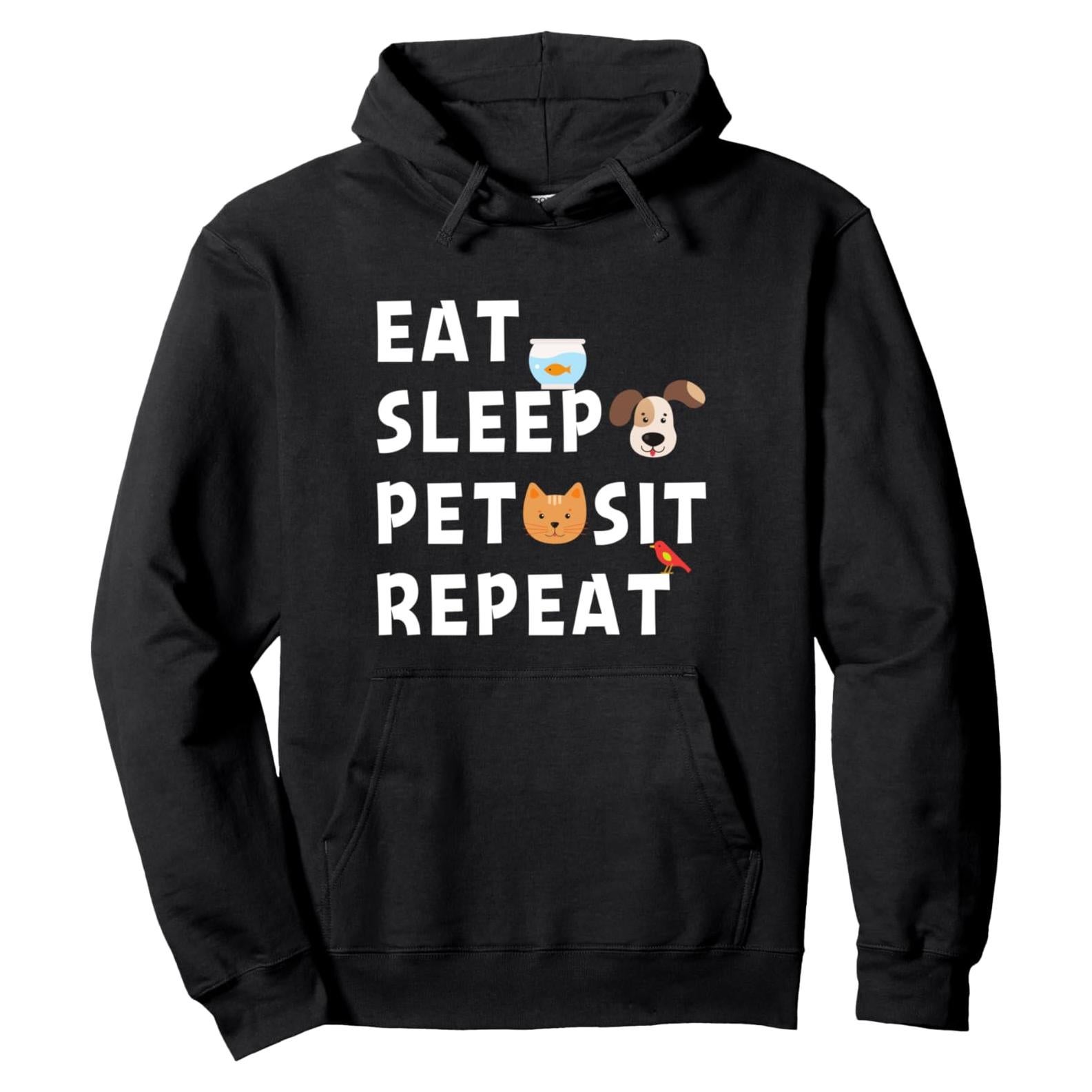 Sudadera Divertida Comer Dormir Cuidar Mascotas Unisex Negro