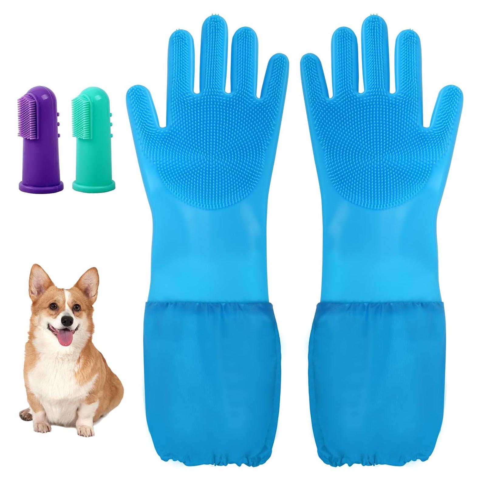 Guantes de Aseo para Mascotas ROBATUN Azul 2-en-1 Silicona