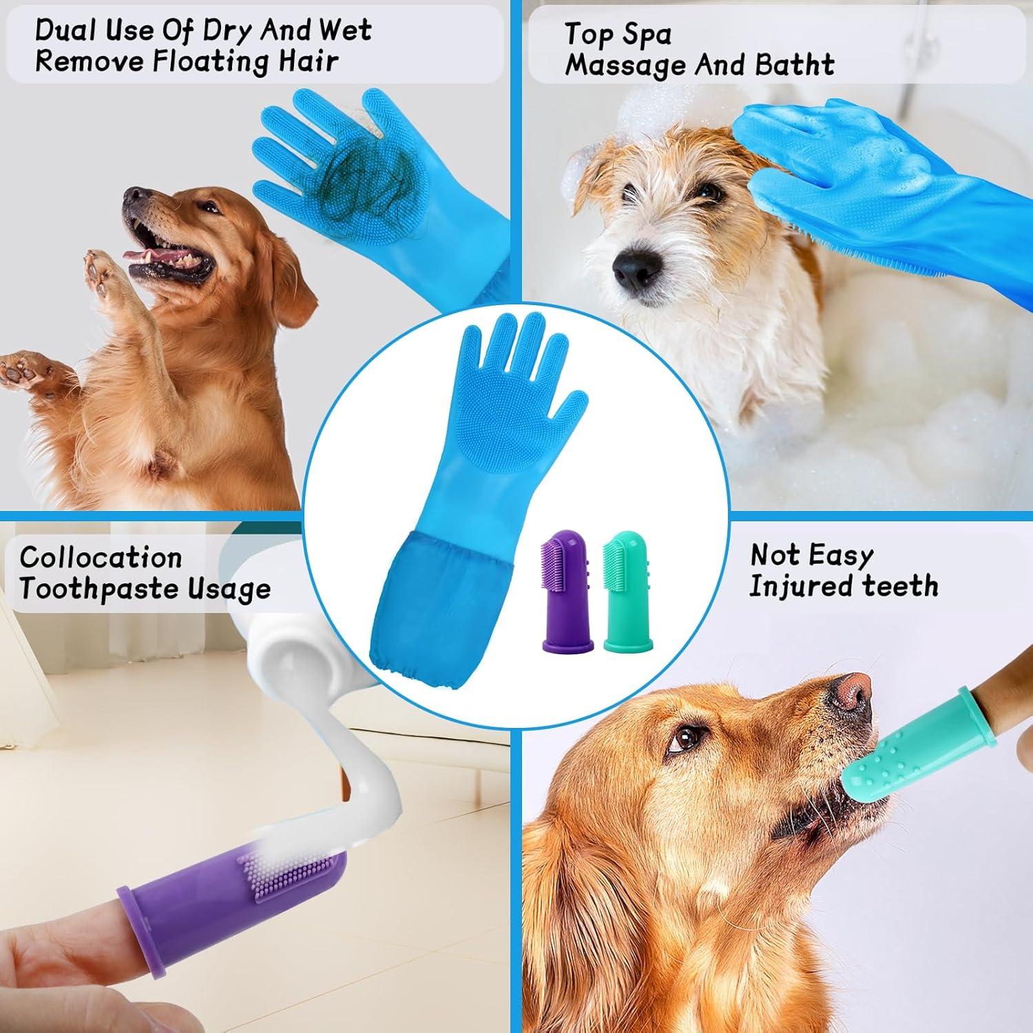 Guantes de Aseo para Mascotas ROBATUN Azul 2-en-1 Silicona