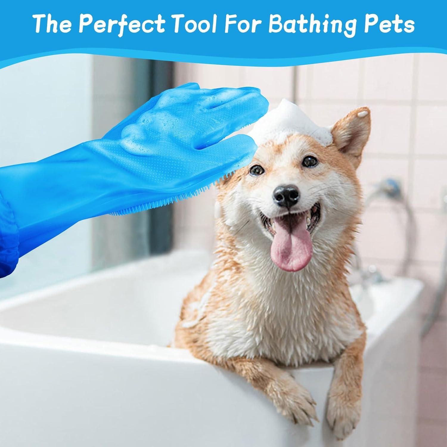 Guantes de Aseo para Mascotas ROBATUN Azul 2-en-1 Silicona