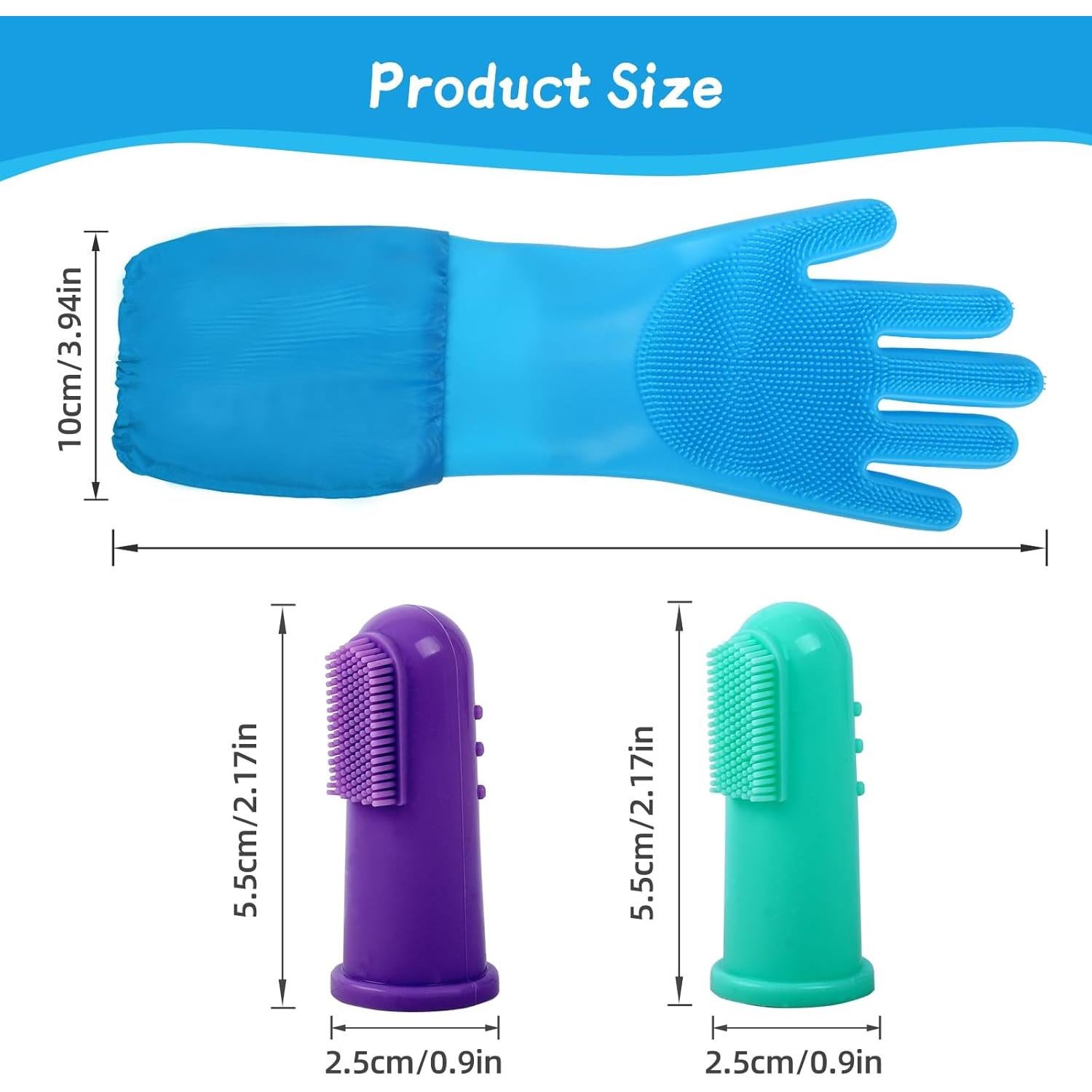 Guantes de Aseo para Mascotas ROBATUN Azul 2-en-1 Silicona