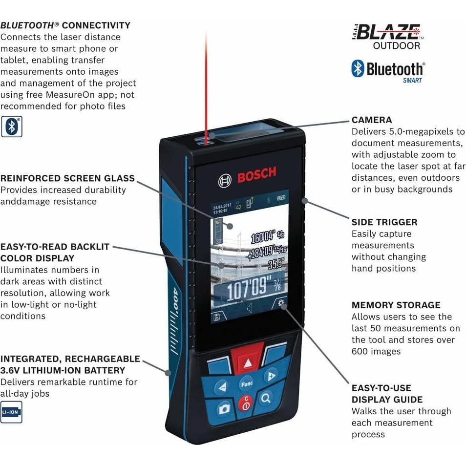 Medidor Láser Bosch GLM400CL 121.92 m Bluetooth y Batería