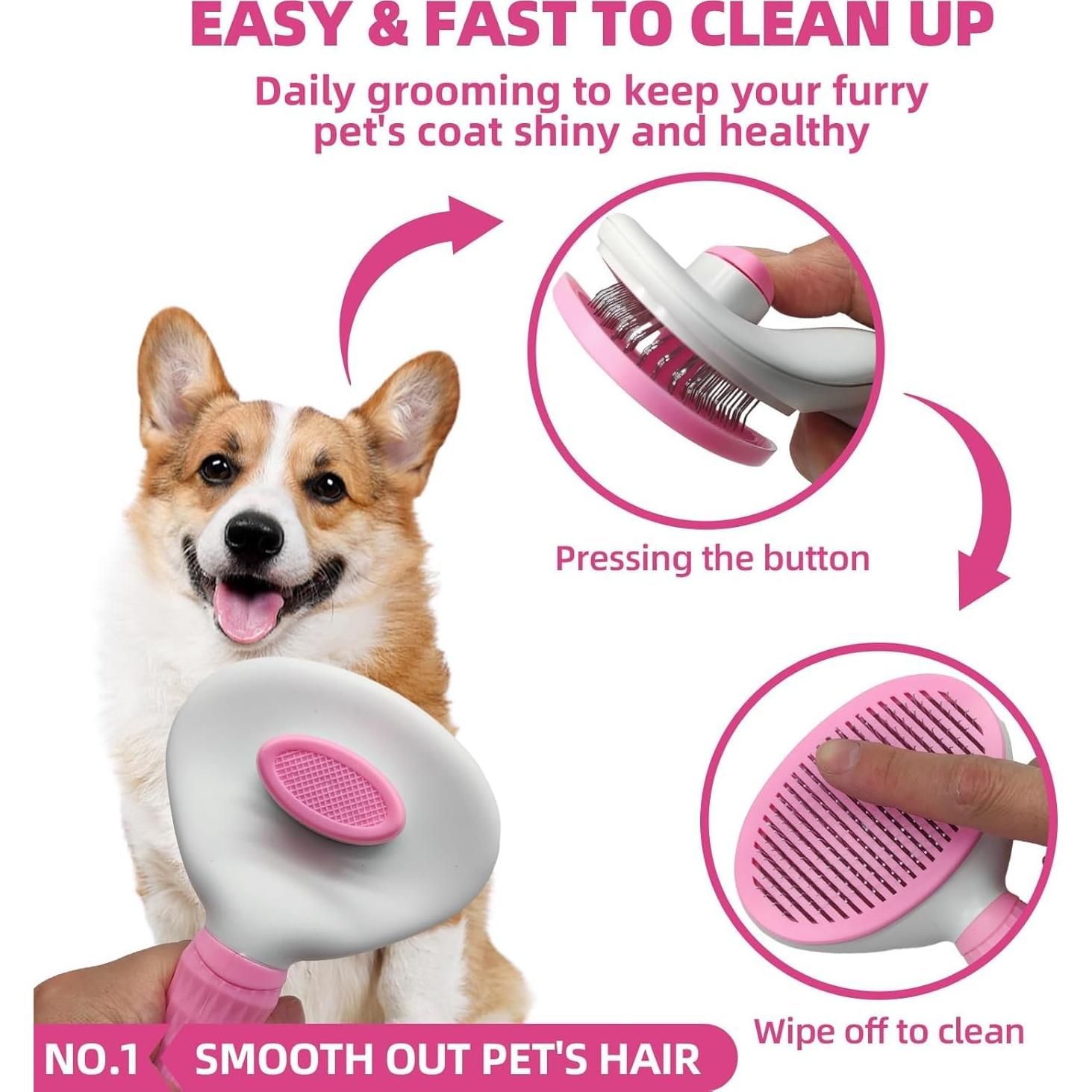 Kit de Aseo para Mascotas KUEIOX - Cepillos y Toalla Rosa