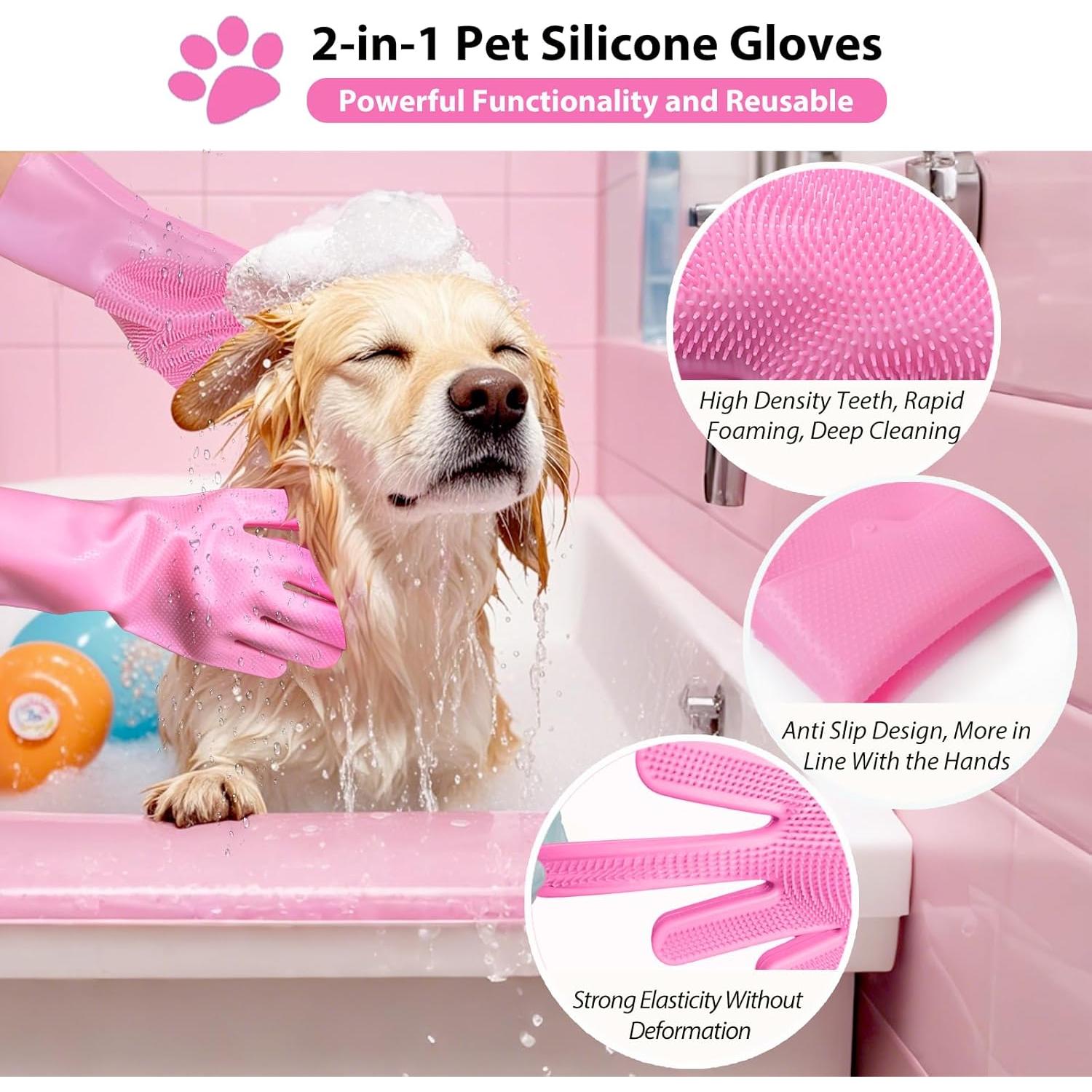 Guantes de Aseo para Mascotas NVNAN Rosa - Cepillo Silicona