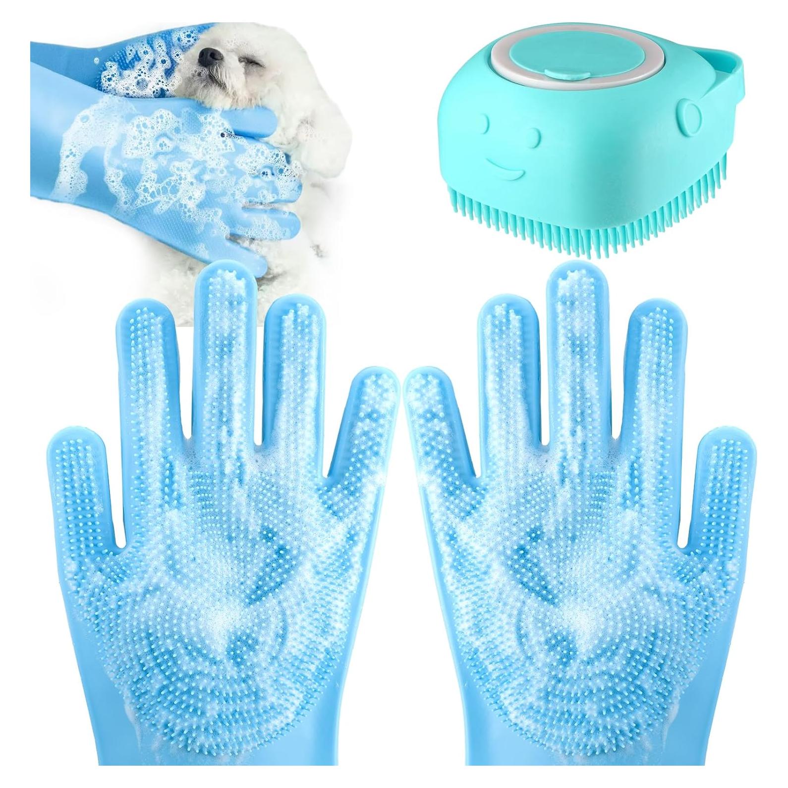 VIWIK Kit de Aseo para Mascotas: Cepillo y Guantes Azul