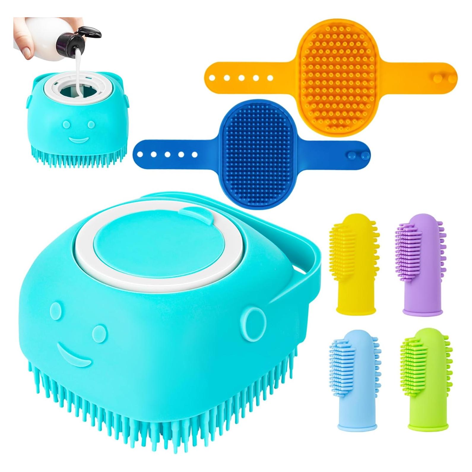 Kit de Baño para Perros Ponpon 3Pcs + 4 Cepillos de Dientes