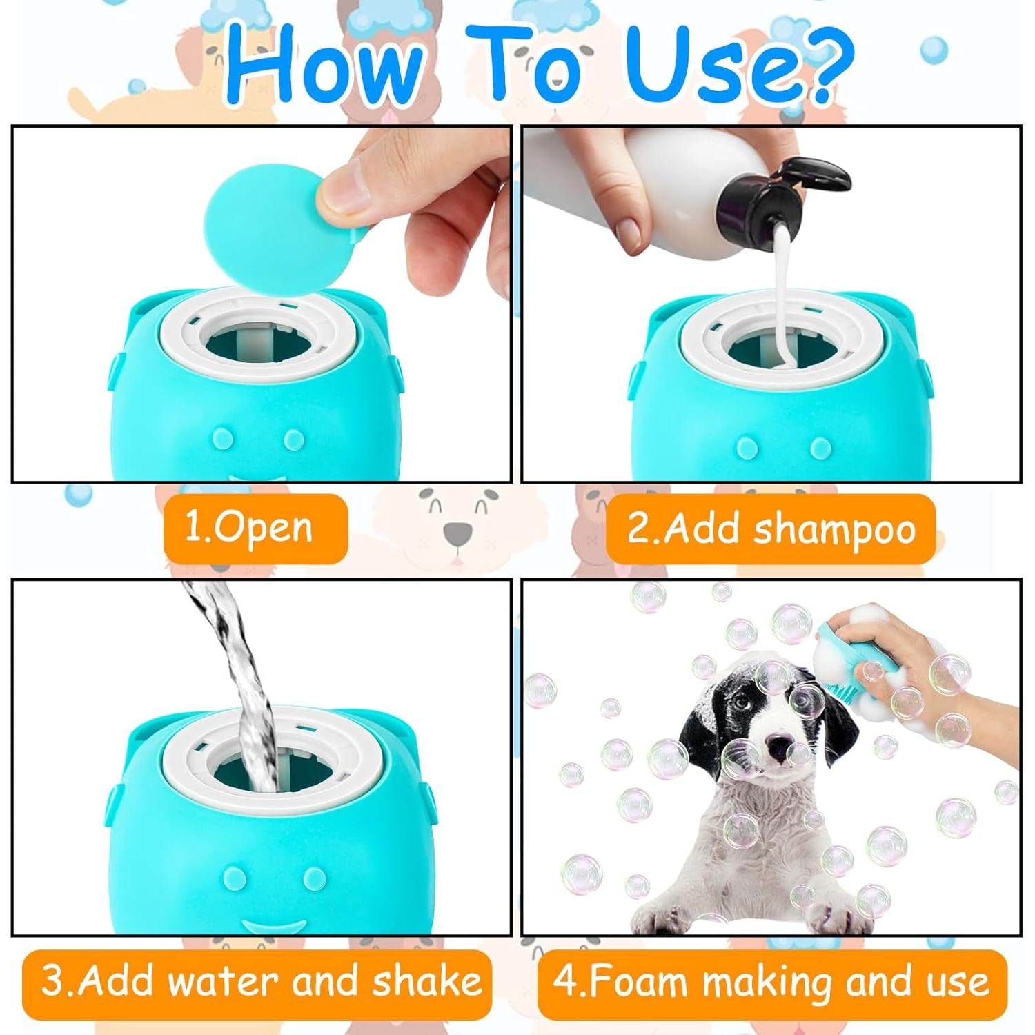 Kit de Baño para Perros Ponpon 3Pcs + 4 Cepillos de Dientes