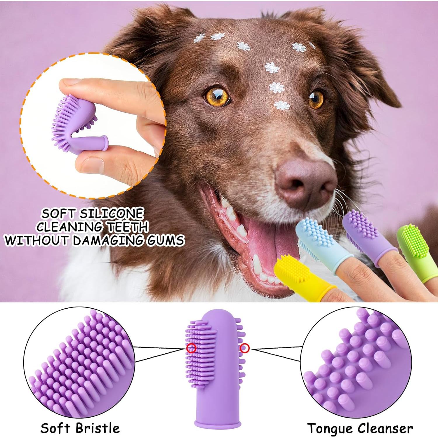 Kit de Baño para Perros Ponpon 3Pcs + 4 Cepillos de Dientes