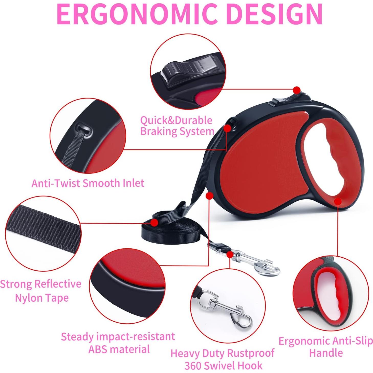 Correa de Perro Retráctil Slognny 4,88m Nylon Rojo