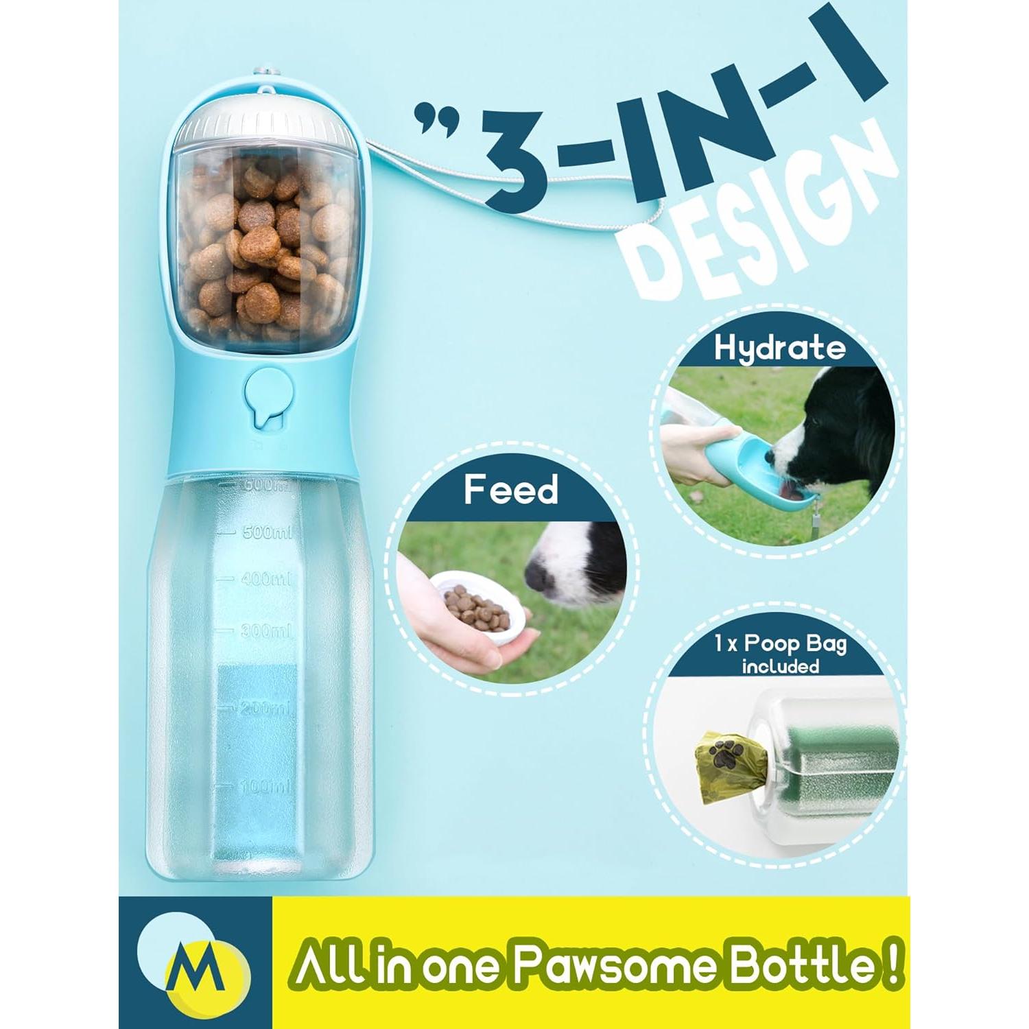 Botella de Agua para Perros Wenzhou 20oz Azul 3 en 1