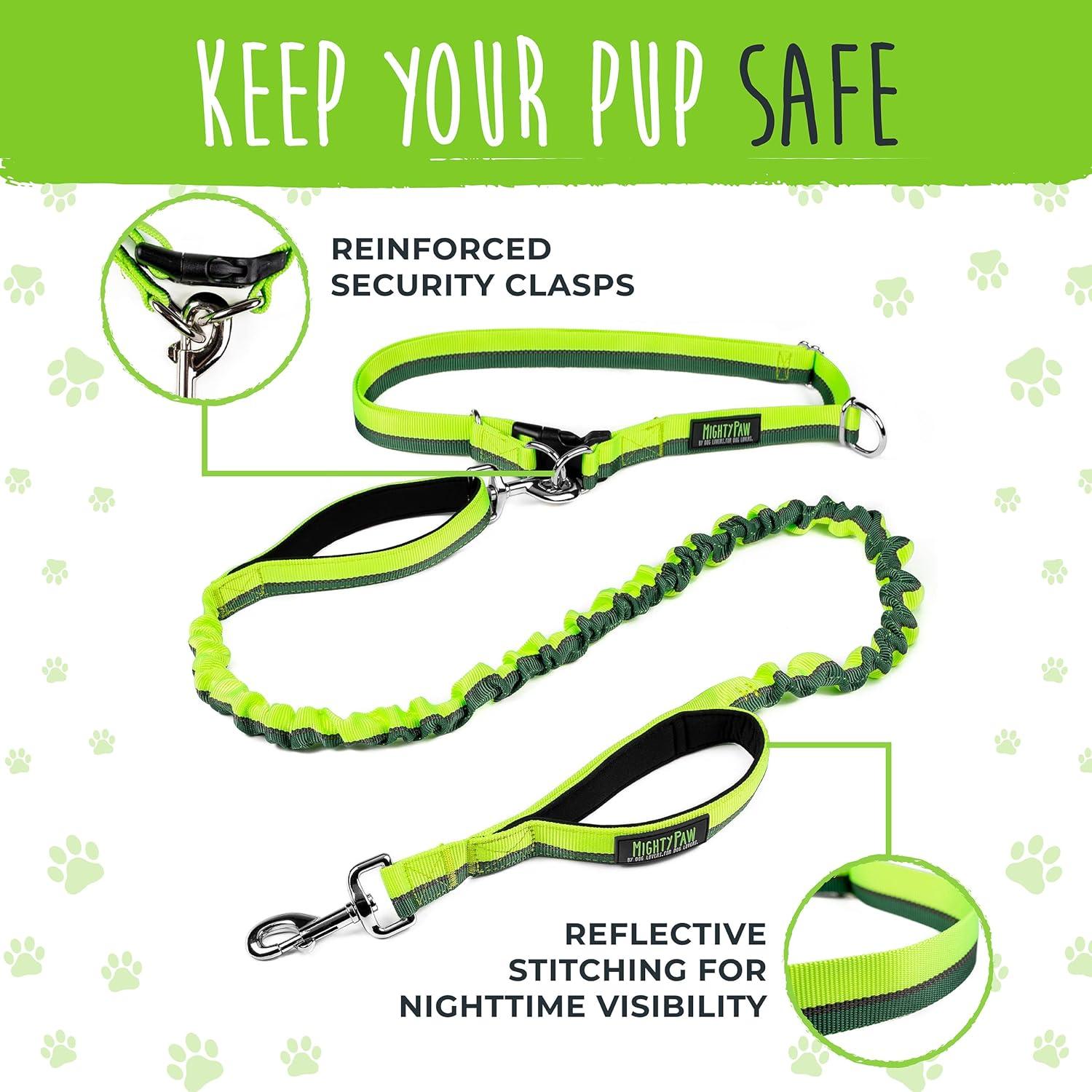 Correa Bungee Sin Manos Mighty Paw Verde 91-122 cm