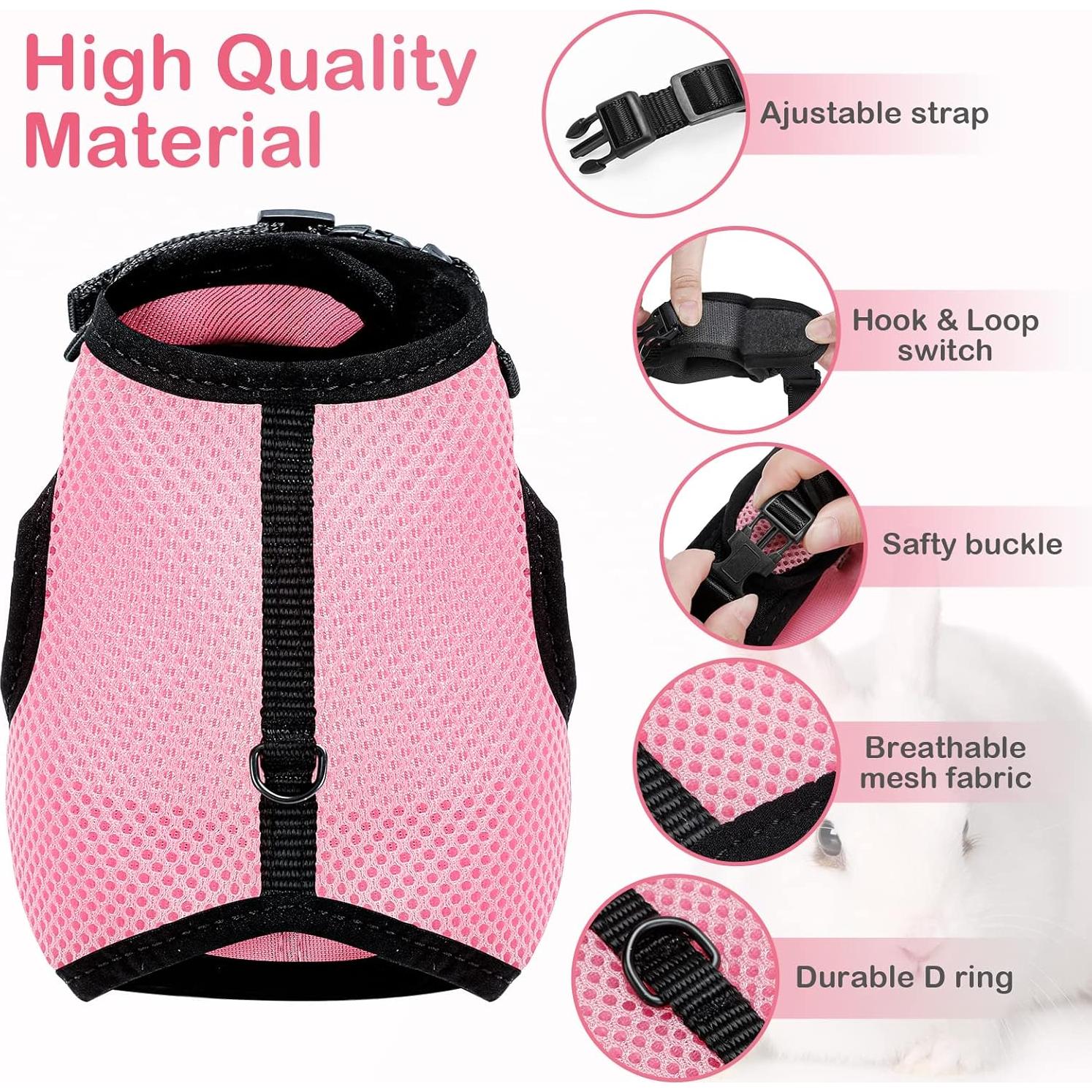 Arnés Ajustable para Conejo PETTOM Rosa XS (Pecho: 20-27 cm)