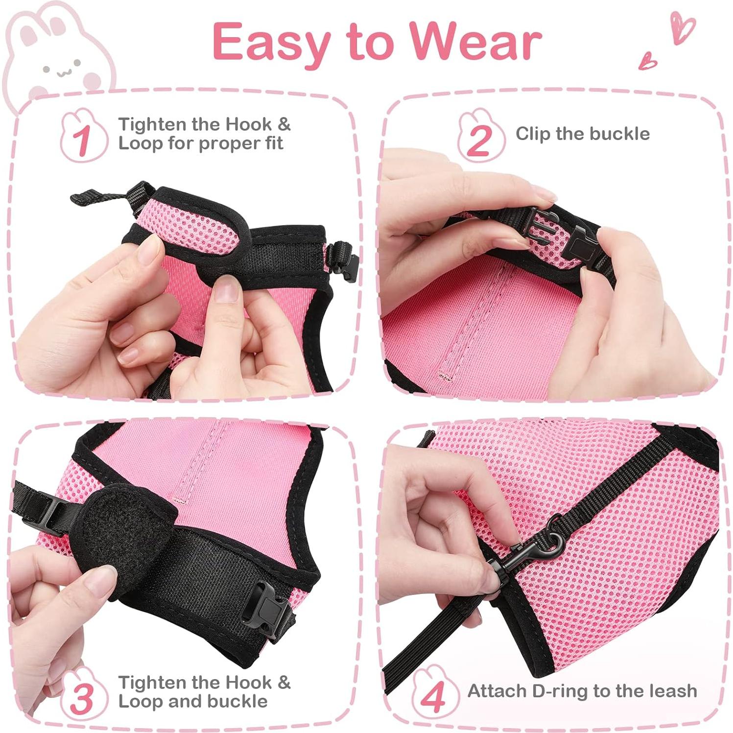 Arnés Ajustable para Conejo PETTOM Rosa XS (Pecho: 20-27 cm)