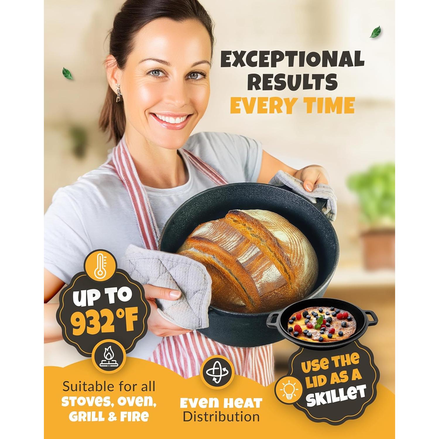 Horno Holandés Crustlove 5QT Hierro Fundido con Accesorios