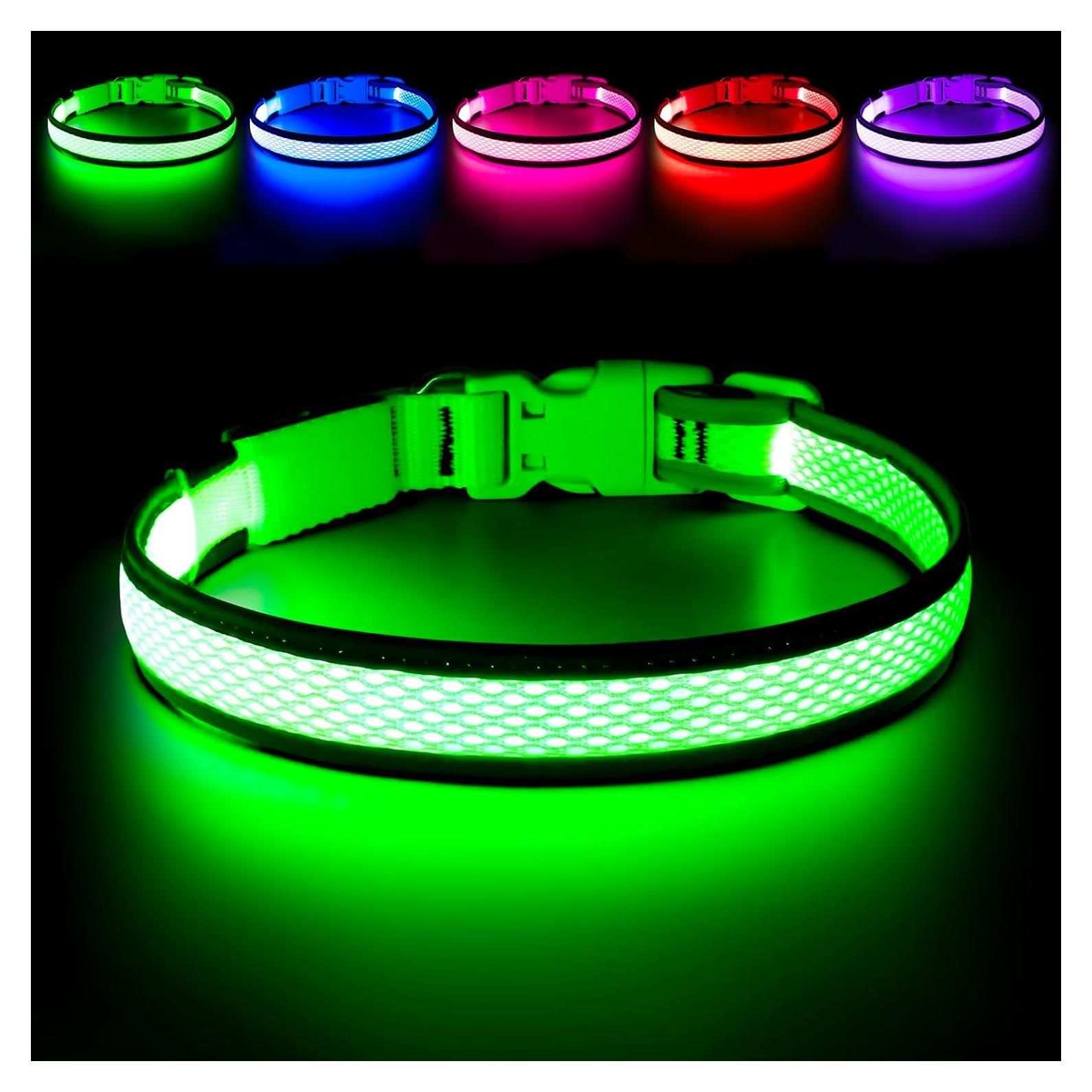 Collar de Perro LED Yuansen Verde Neón Pequeño Recargable
