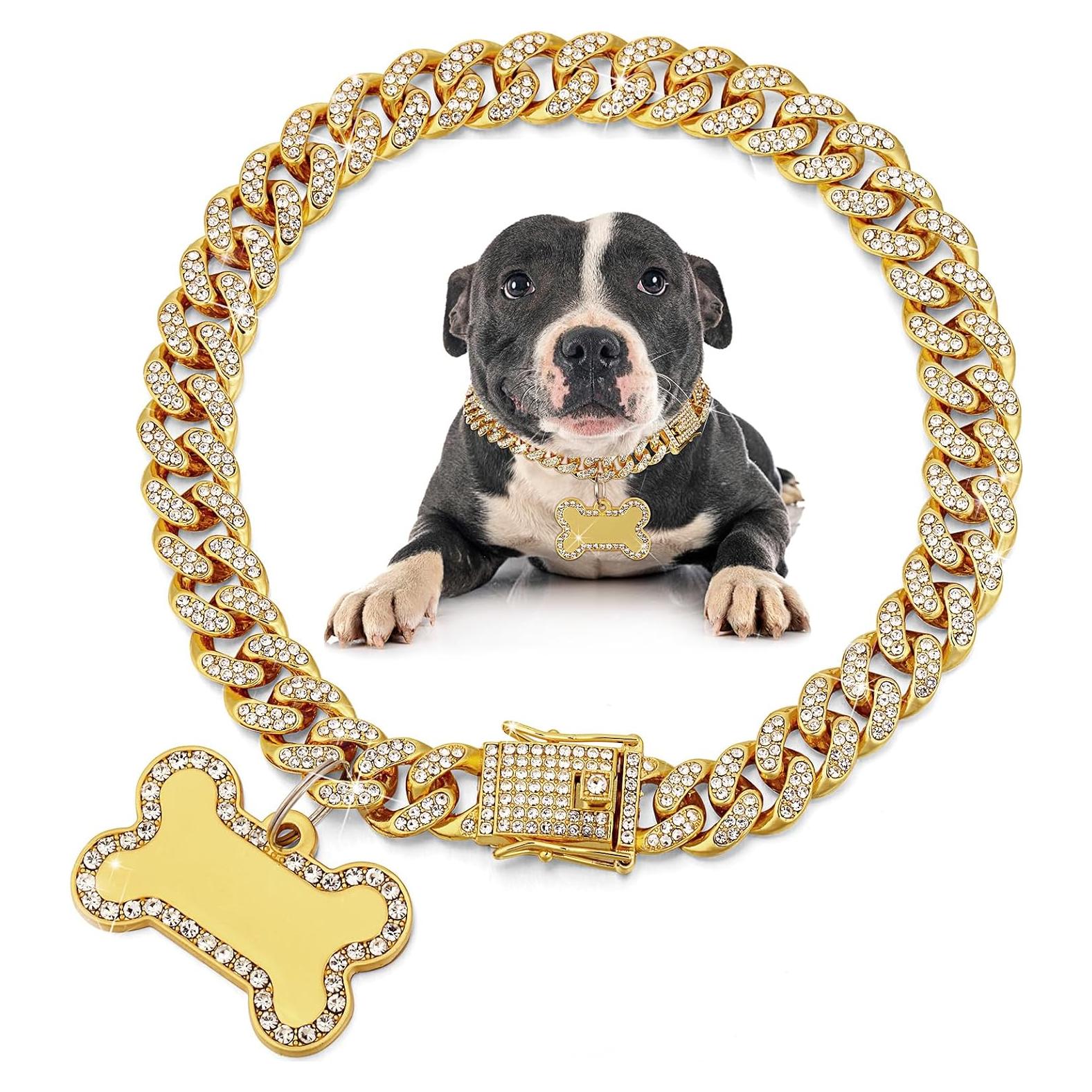 Collar de Cadena para Perros Hillban Dorado 35.6 cm con Etiqueta