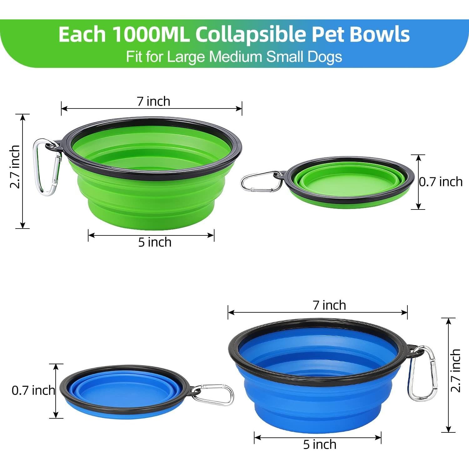 Cuencos Plegables para Perros Kytely 1.01L 2 Pack Azul Verde