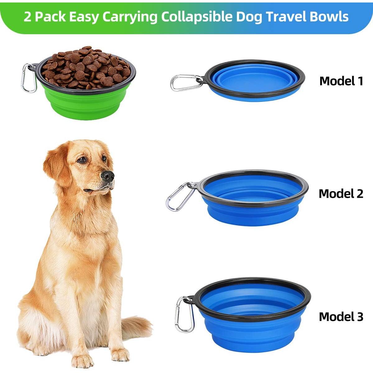 Cuencos Plegables para Perros Kytely 1.01L 2 Pack Azul Verde