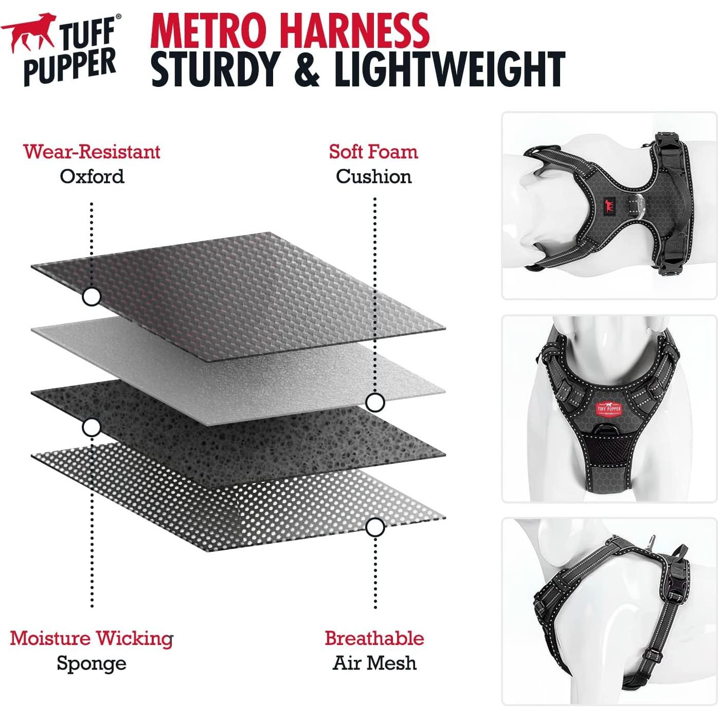 Arnés para Perros Tuff Pupper Mediano Negro Antitirones