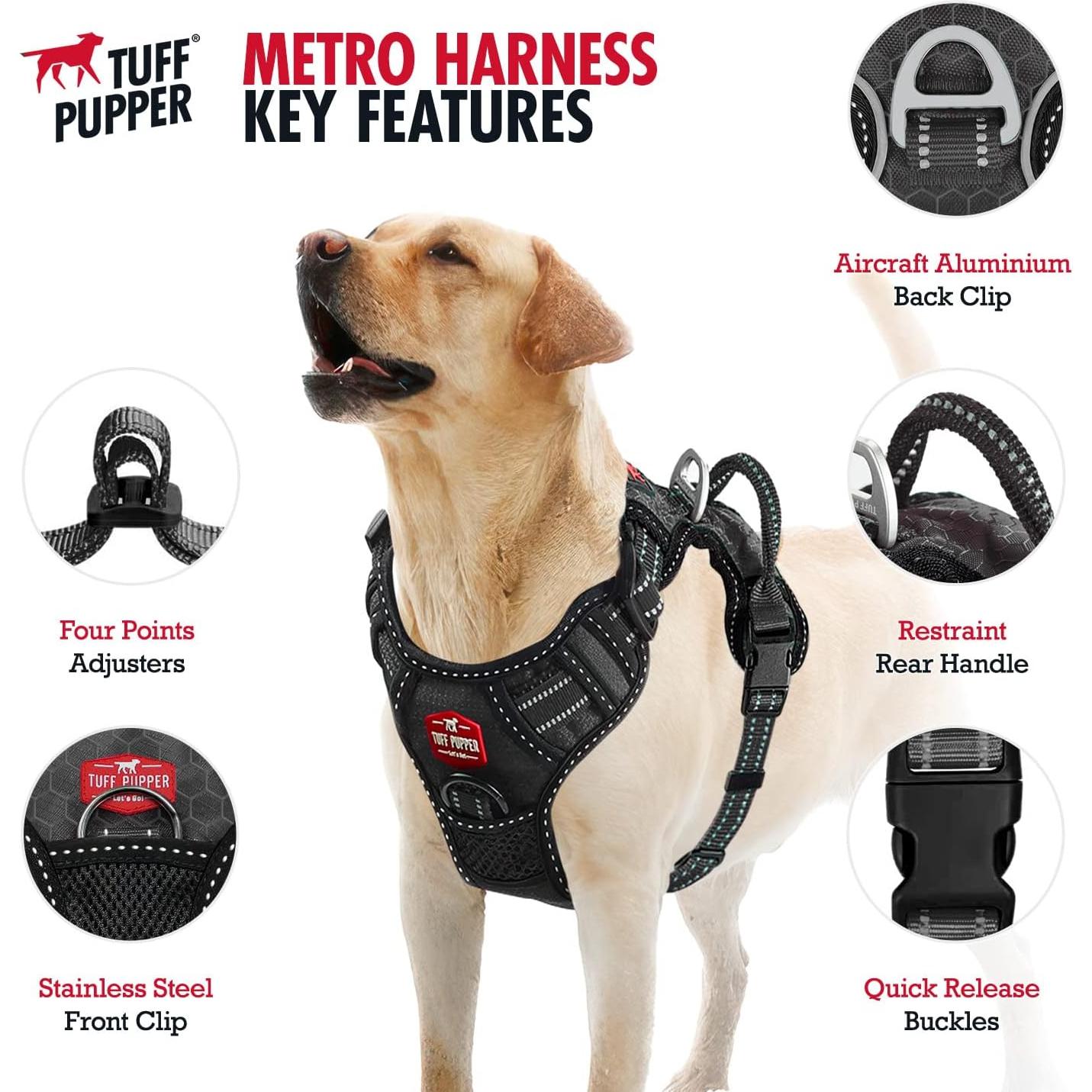 Arnés para Perros Tuff Pupper Mediano Negro Antitirones