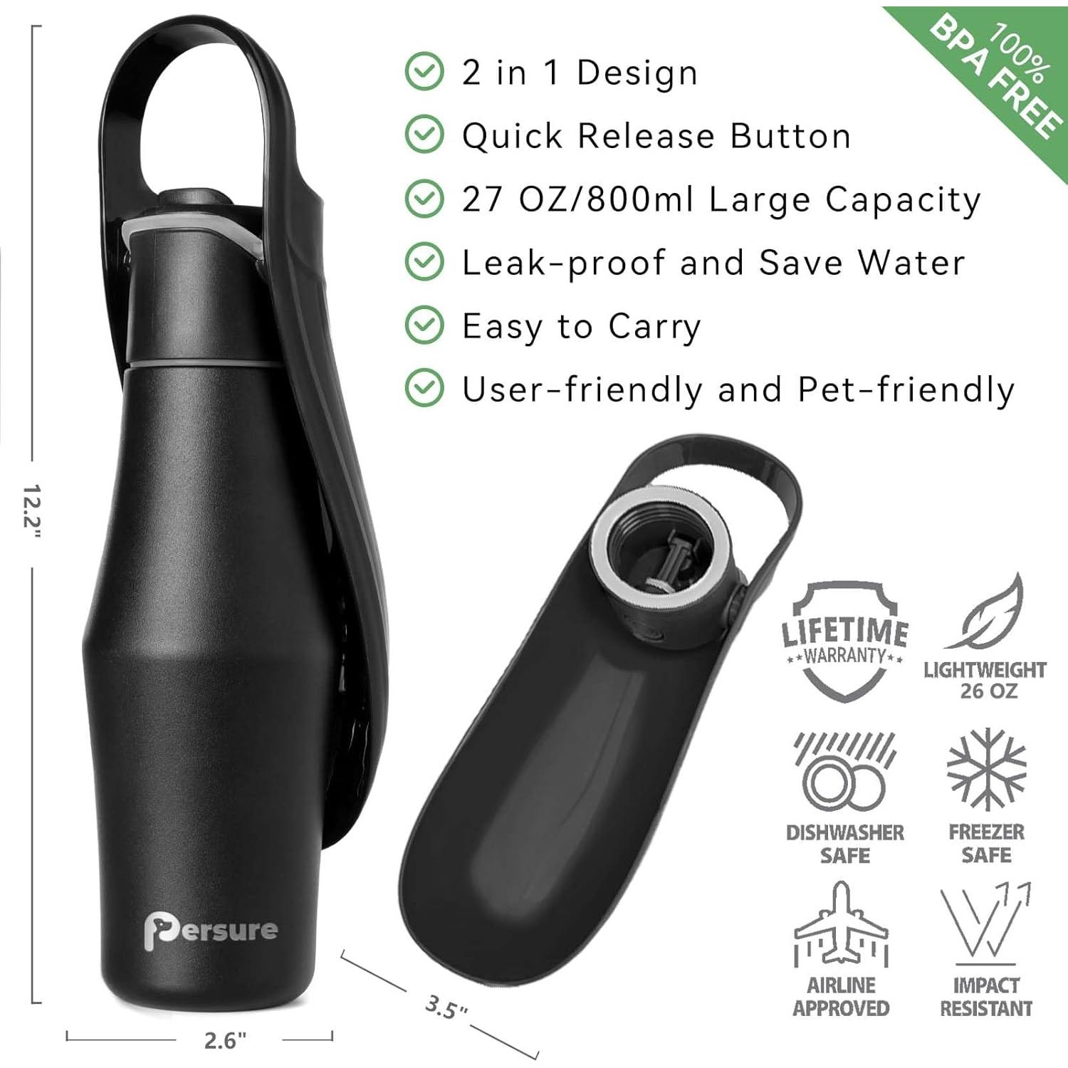 Botella de Agua para Perros Persure 800 ml Negra a Prueba de Fugas