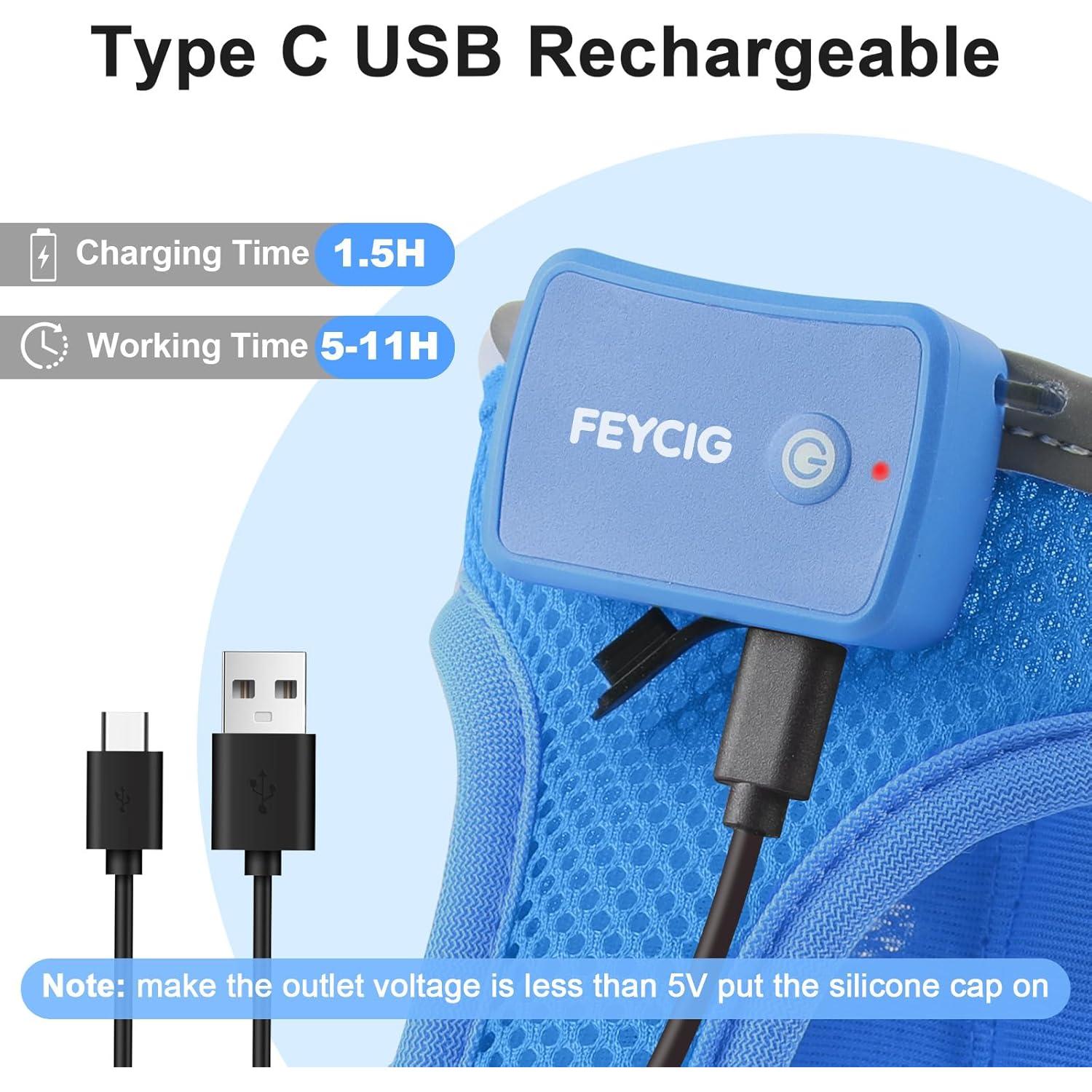 Arnés LED Recargable para Perros Feycig Azul Cielo Tamaño S