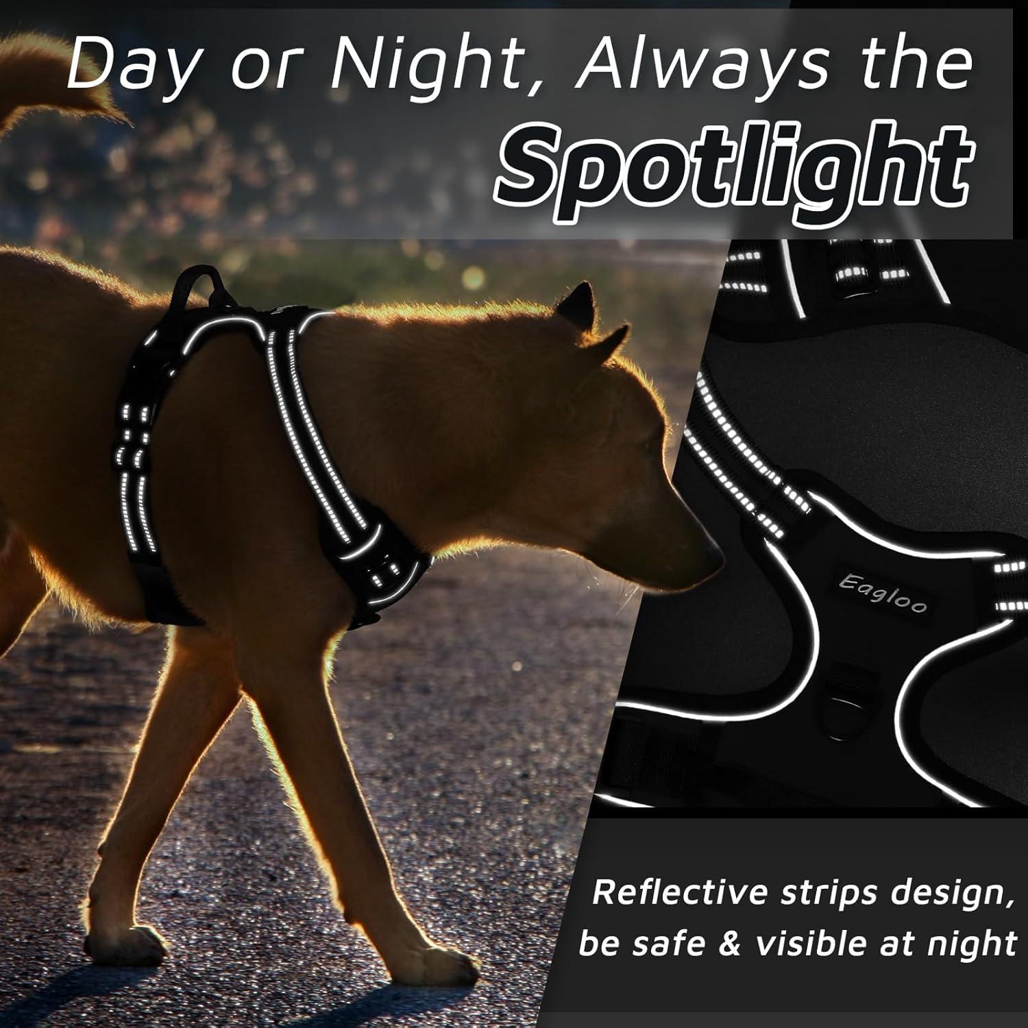 Arnés para Perros Eagloo XL Negro Ajustable Sin Tirones