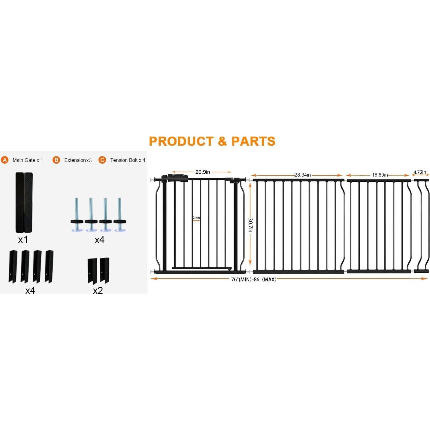 Puerta para Bebés HOOEN Extra Ancha 76-86 cm Metal
