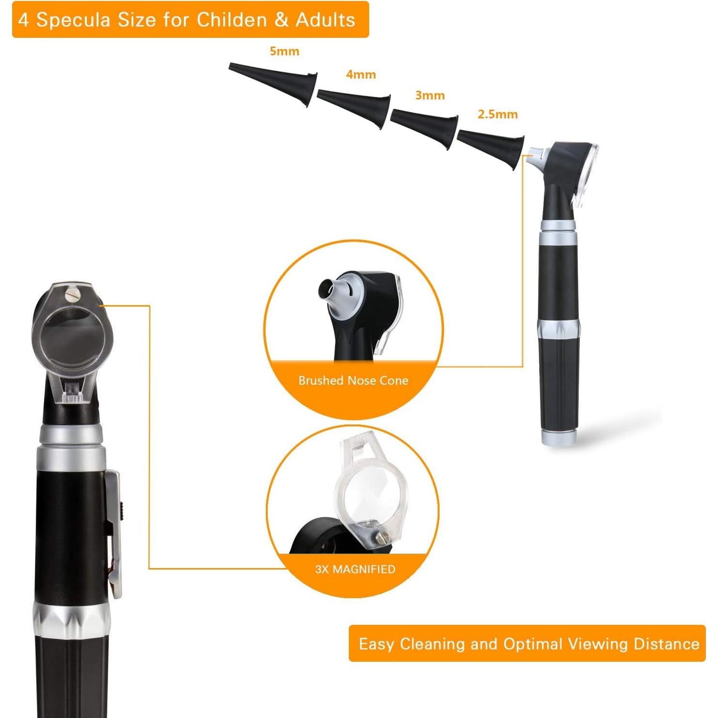 Kit de Otoscopio Jeebel Camp con LED 3X y 4 Puntas