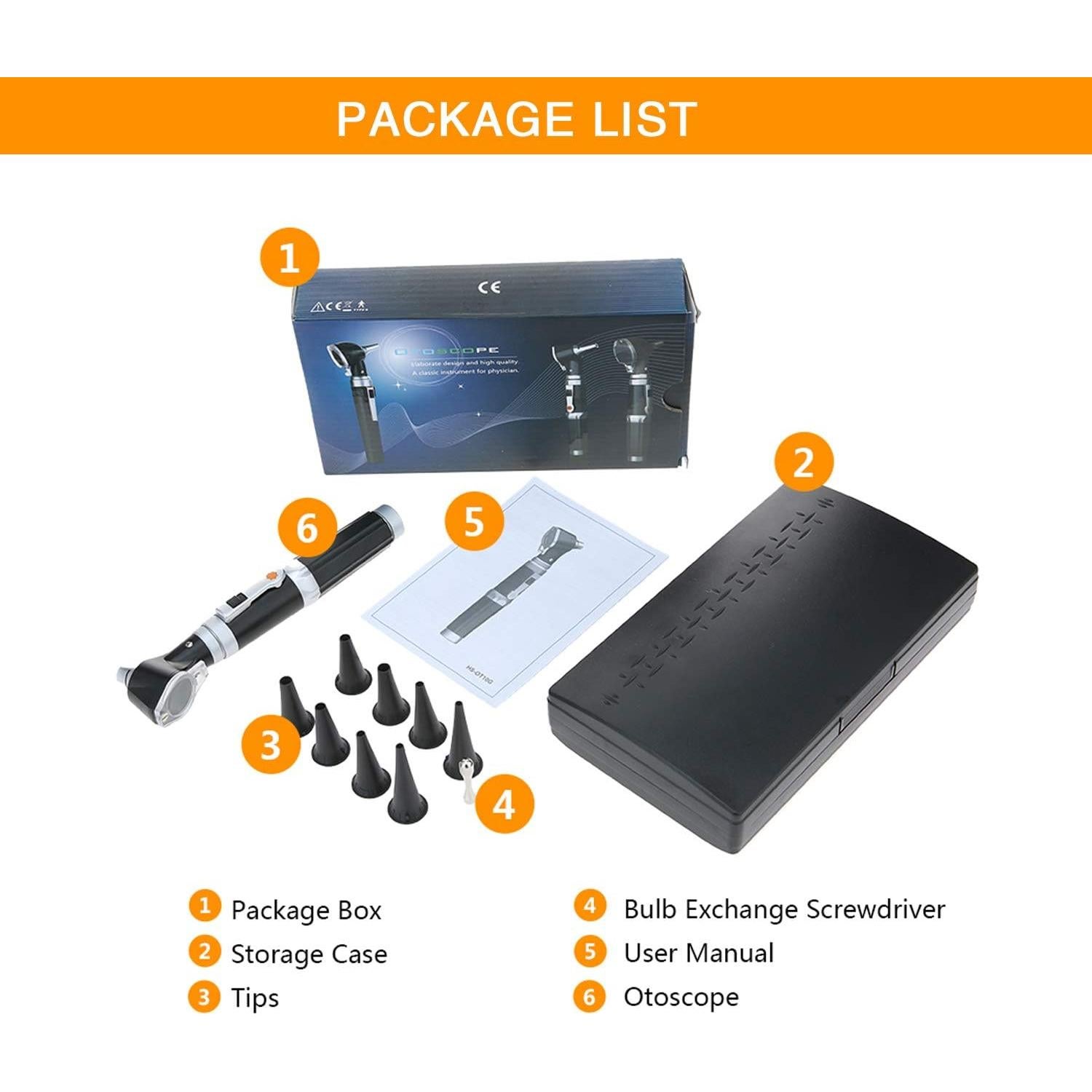 Kit de Otoscopio Jeebel Camp con LED 3X y 4 Puntas