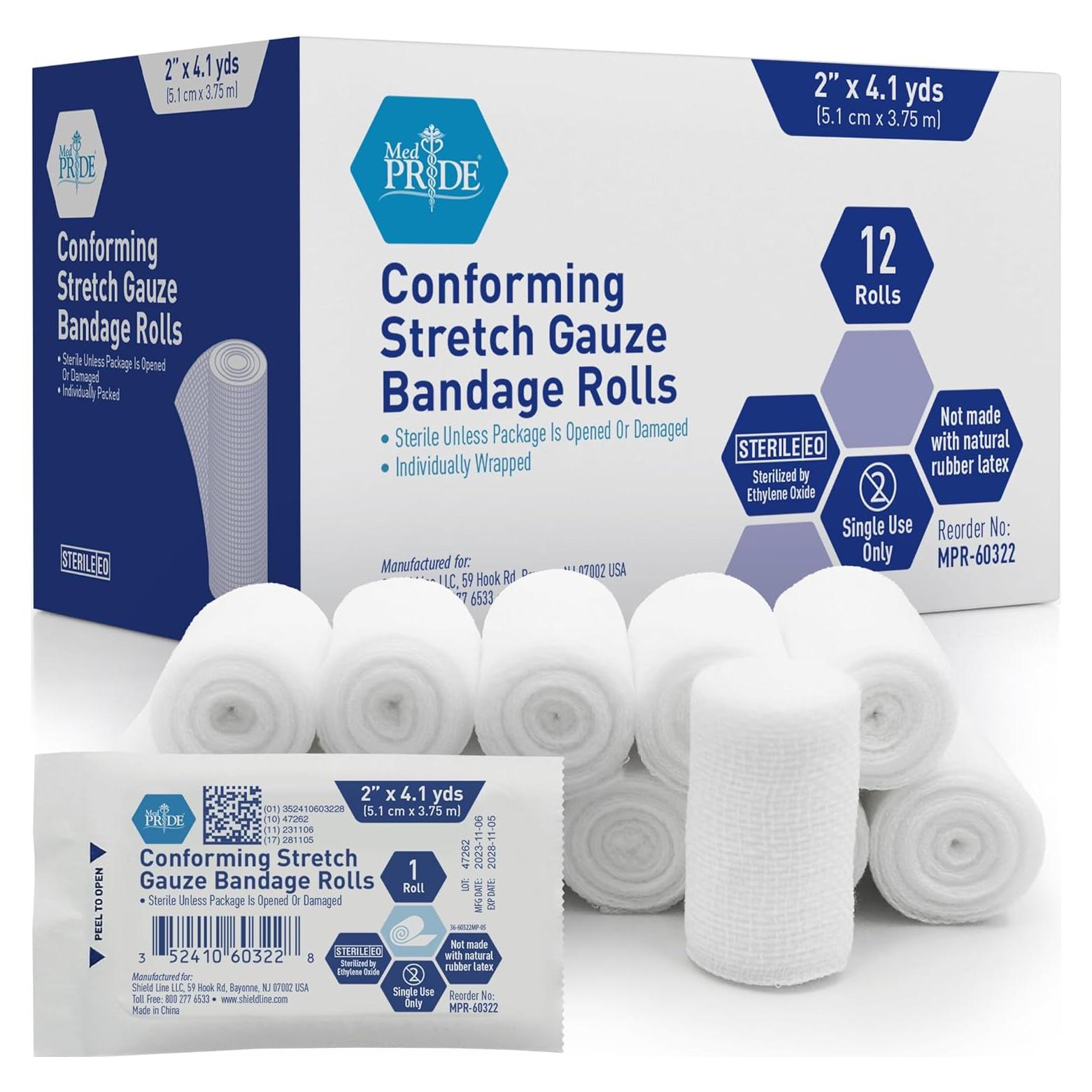 Venda de Gasa Elástica Conformable MED PRIDE 5 cm x 4.1 m - 12 Rollos