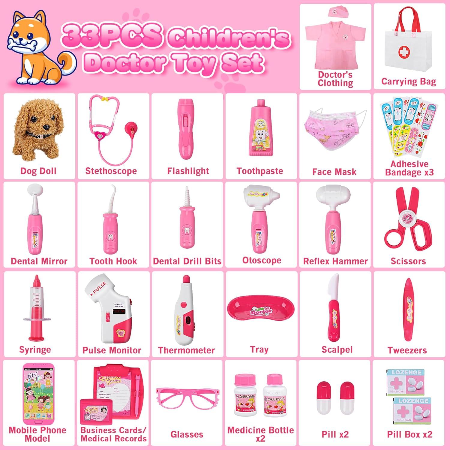 Kit de Doctor para Mascotas MR.TN 33 Piezas Rosa