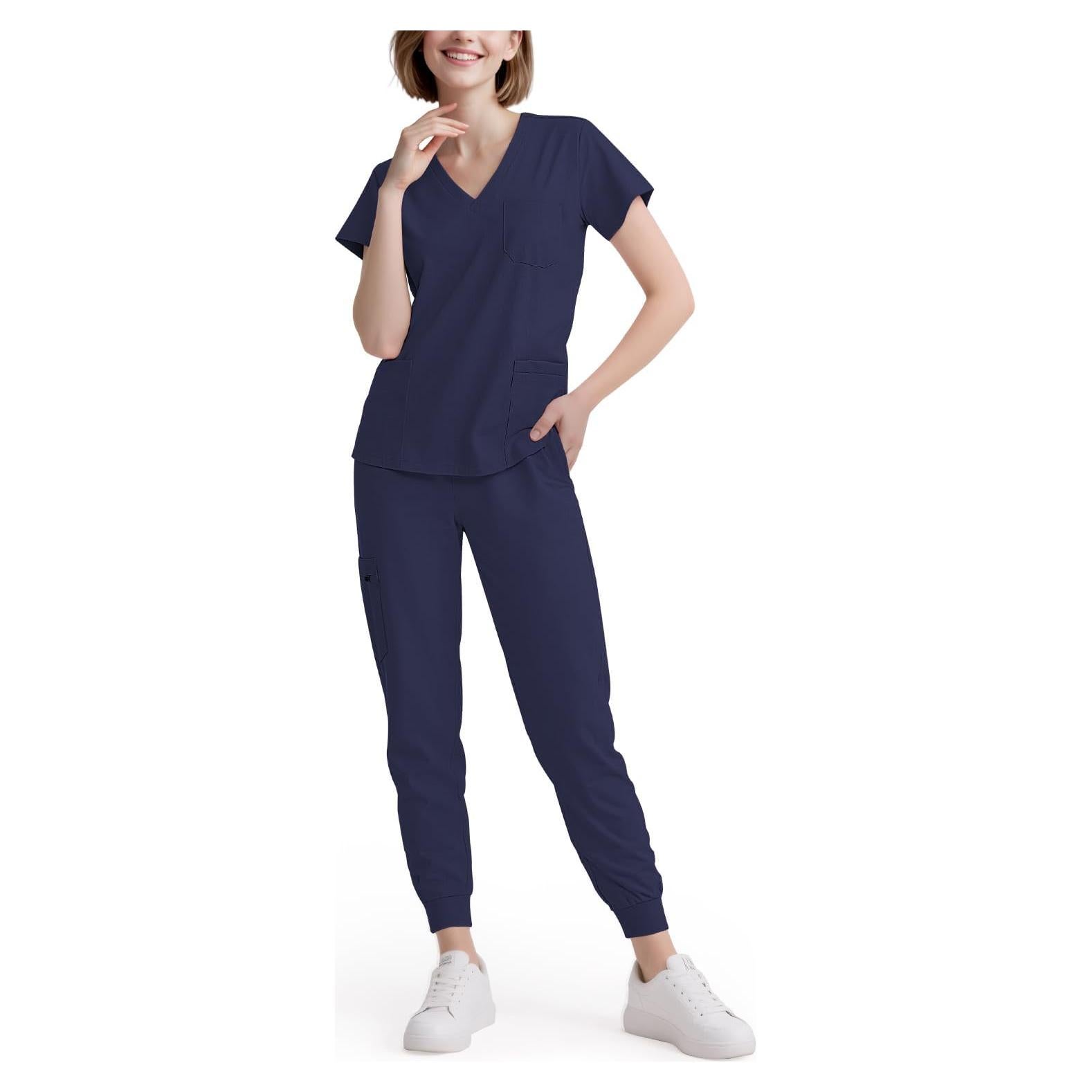 Conjunto de Scrubs para Mujeres Eadflie 8 Bolsillos Azul Marino