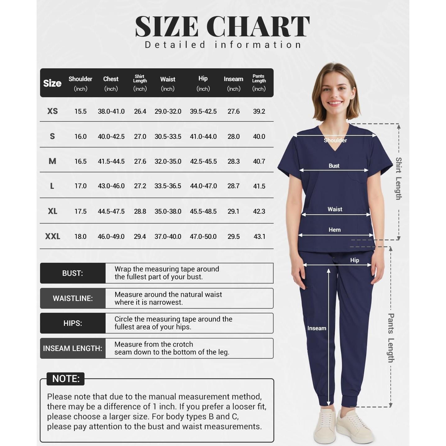 Conjunto de Scrubs para Mujeres Eadflie 8 Bolsillos Azul Marino