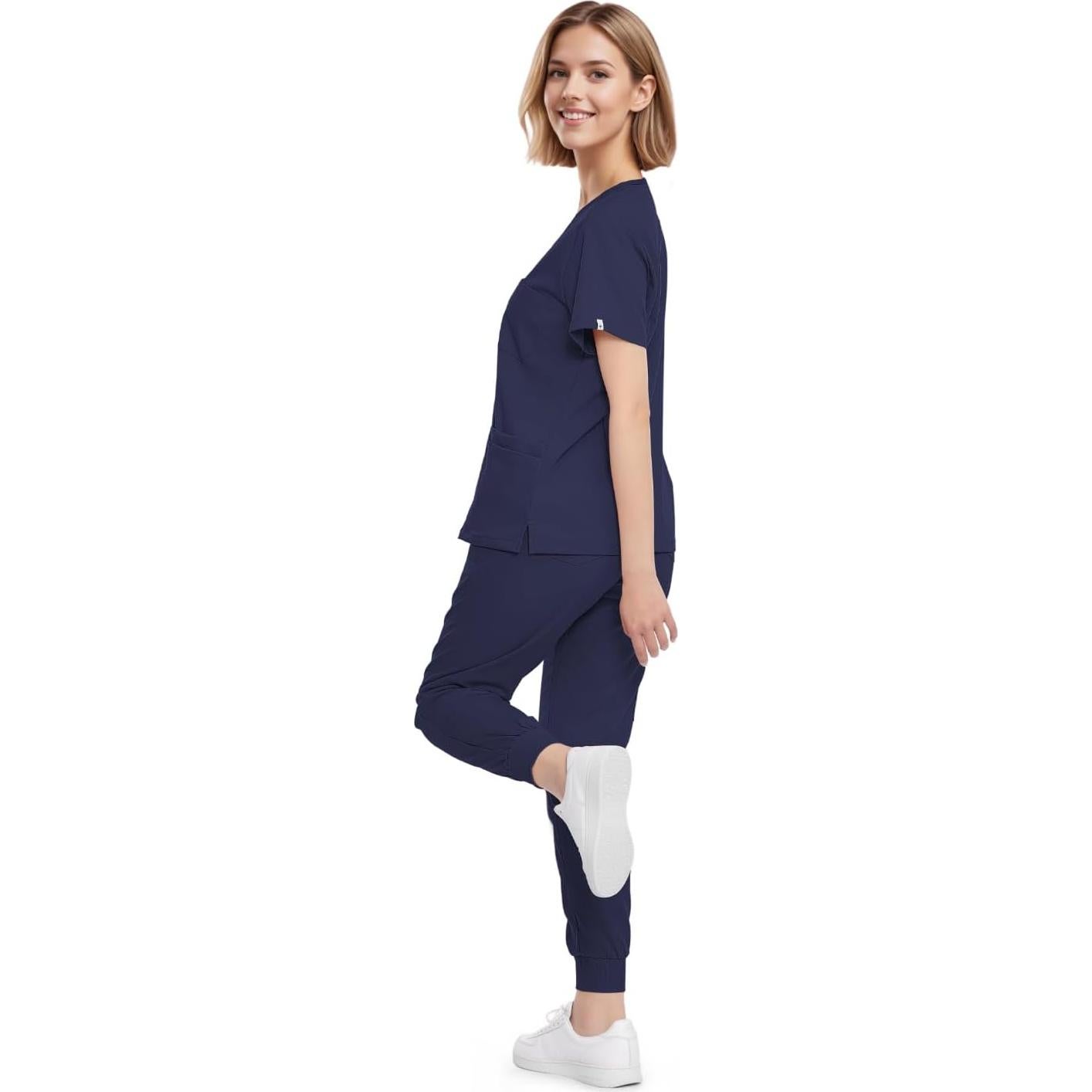 Conjunto de Scrubs para Mujeres Eadflie 8 Bolsillos Azul Marino