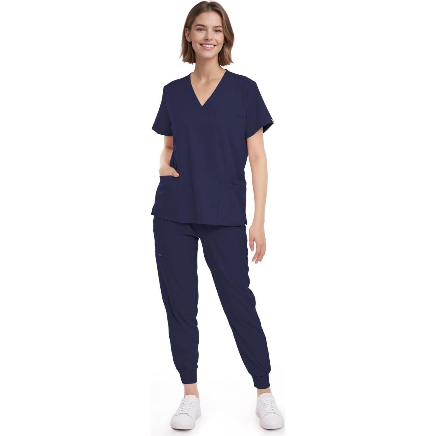 Conjunto de Scrubs para Mujeres Eadflie 8 Bolsillos Azul Marino