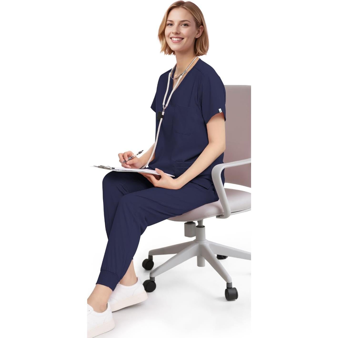 Conjunto de Scrubs para Mujeres Eadflie 8 Bolsillos Azul Marino