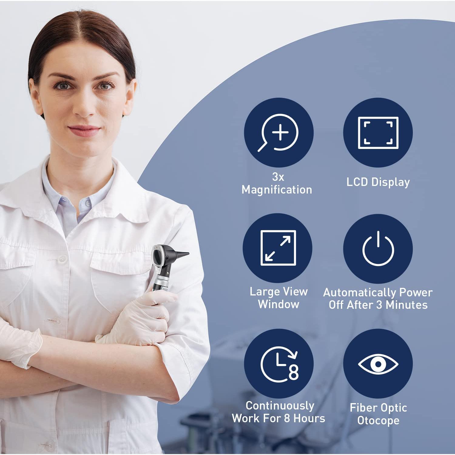 Otoscopio HONSUN LCD 2ª Generación con Luz LED - Negro