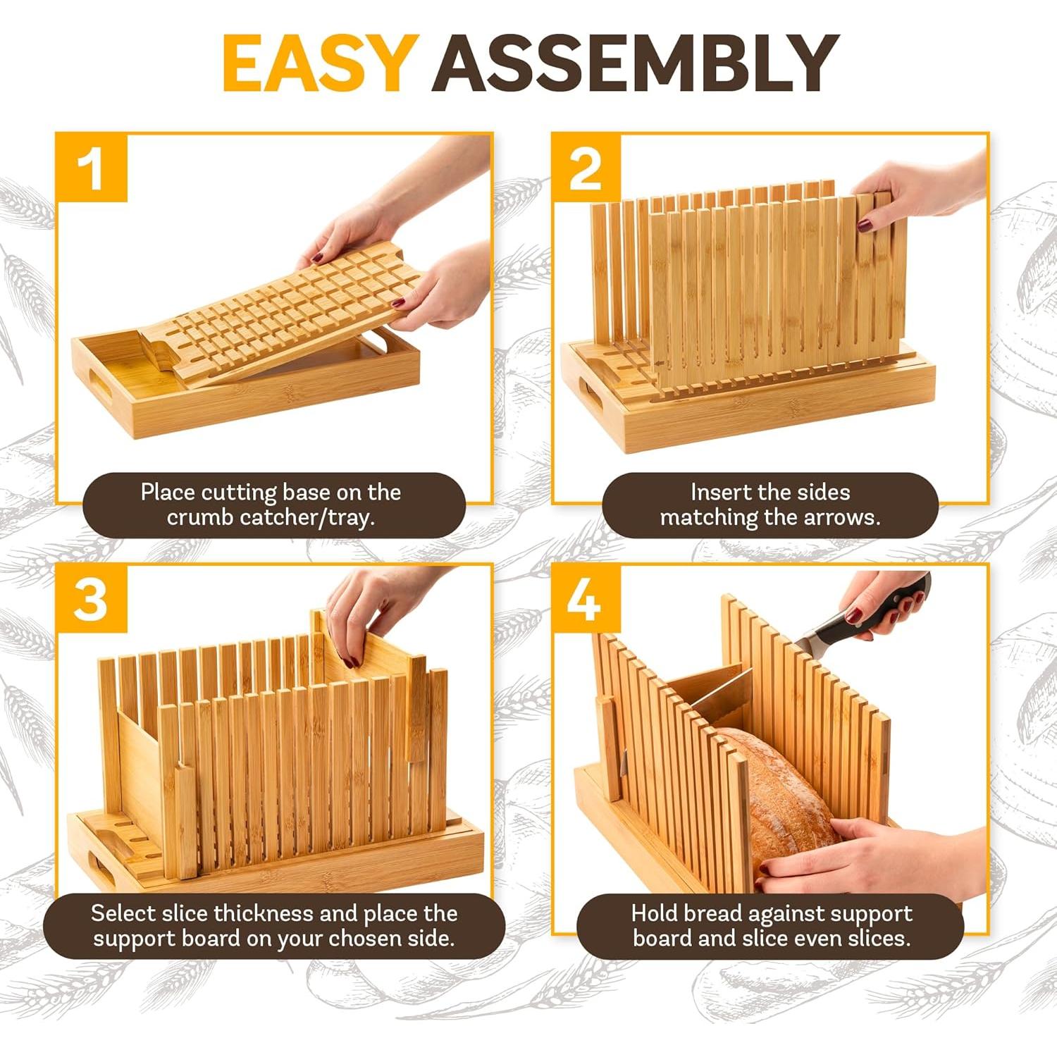 Cortador de Pan Ajustable Bambüsi - Con Bandeja para Migas